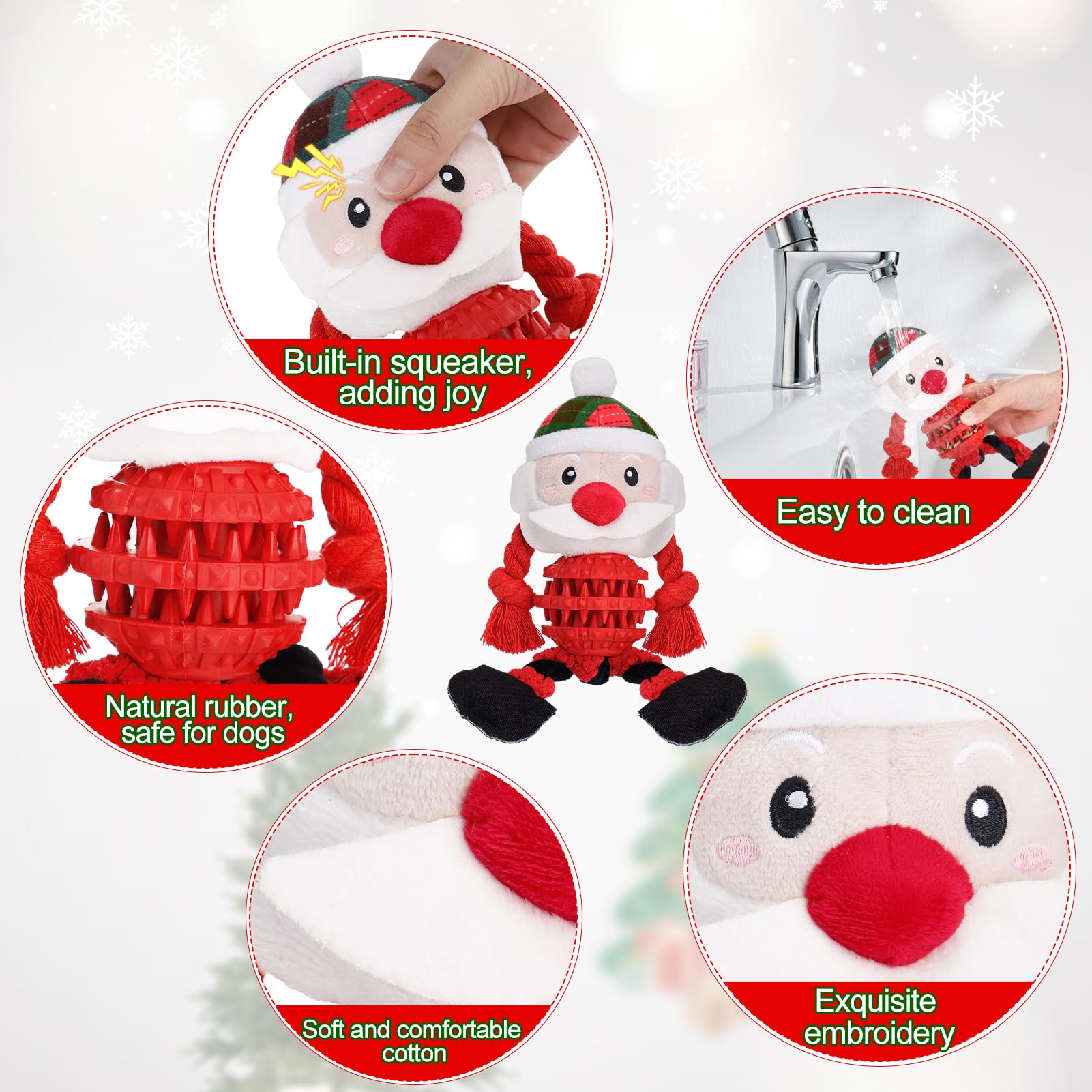 MEWTOGO Christmas Squeaky Dog Toy - Durable Chew Toy for Aggressive Chewers, Interactive Stuffed Animal Gift for Large Medium & Small Dogs (Santa) - Perfect for Holiday Playtime & Training