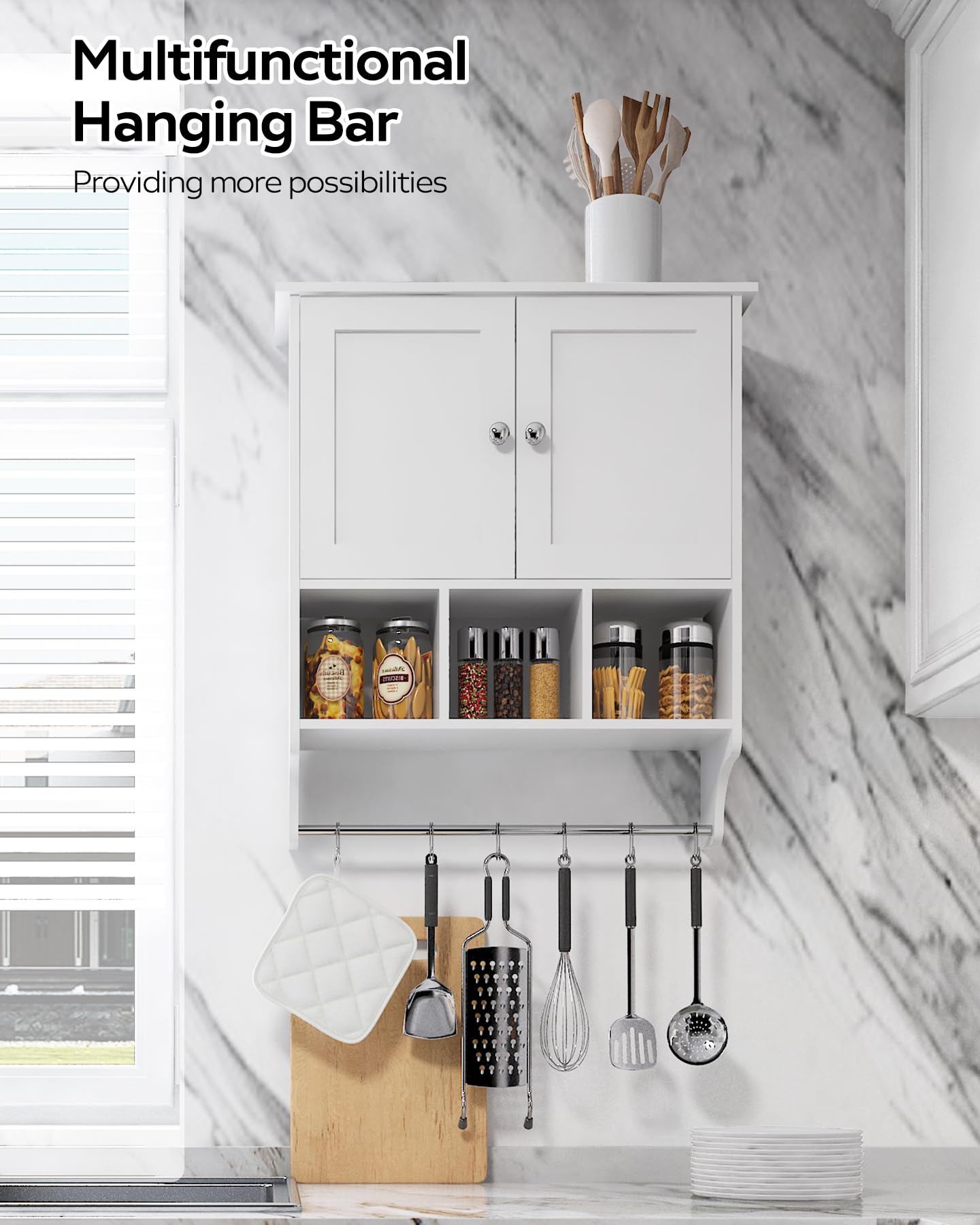 Space Saving Medicine Cabinet with 2 Doors & Adjustable Shelves - Wall Mounted Bathroom Storage Organizer for Toilet, Living Room, Kitchen - Includes Towel Rack (White) | Perfect for Small Bathrooms & Compact Spaces