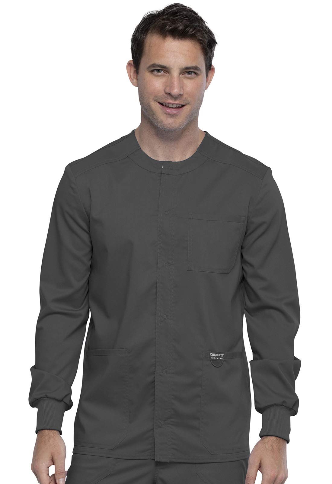 Cherokee Men's Warm Up Scrubs Jacket - Snap Front Workwear WW380 for Medical Professionals & Nurses - Perfect for Hospitals, Clinics & Healthcare Workplaces