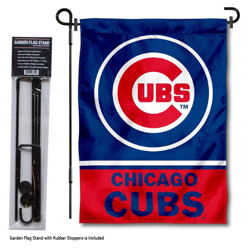 Chicago Cubs Baseball Garden Flag with Stand Holder - MLB Team Decor for Yard, Porch & Outdoor Fan Display