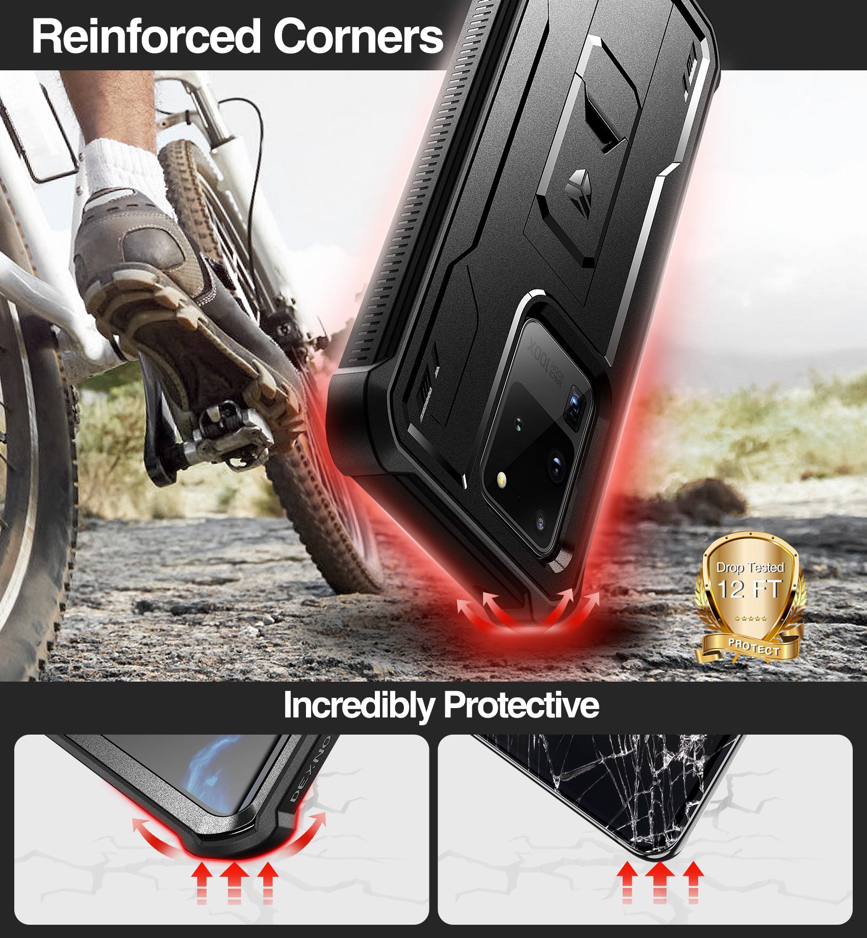 Durable Dexnor Shockproof Rugged Case for Samsung Galaxy S20 Ultra with Built-in Kickstand & Screen Protector - Heavy Duty Protection for Outdoor, Work & Travel