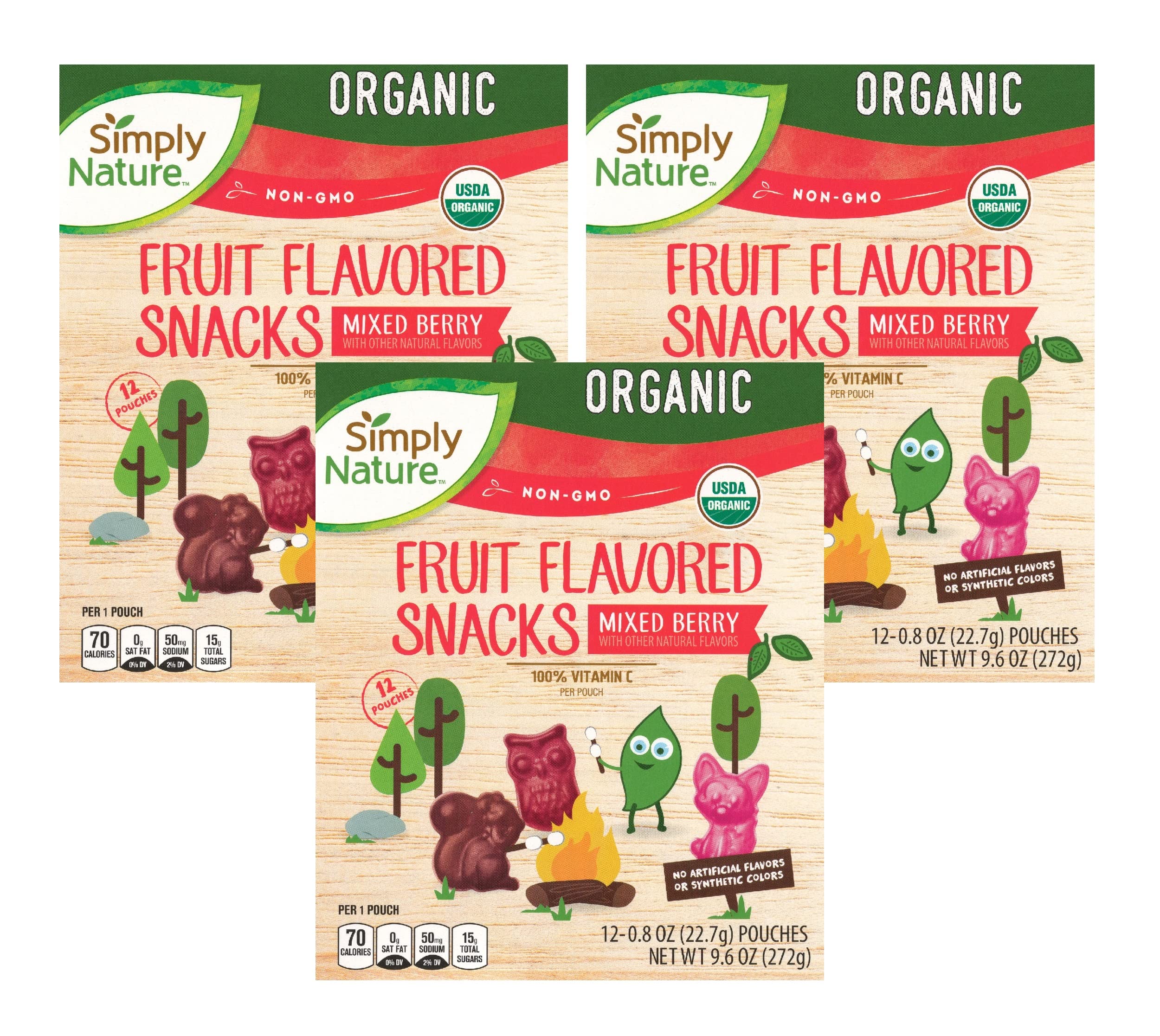 Simply Nature Organic Mixed Berry Fruit Snacks - 9.6 oz (Pack of 3) | Healthy Gluten-Free Vegan Gummy Treats for Kids & Adults | Perfect for Lunchboxes, Road Trips & On-the-Go Snacking