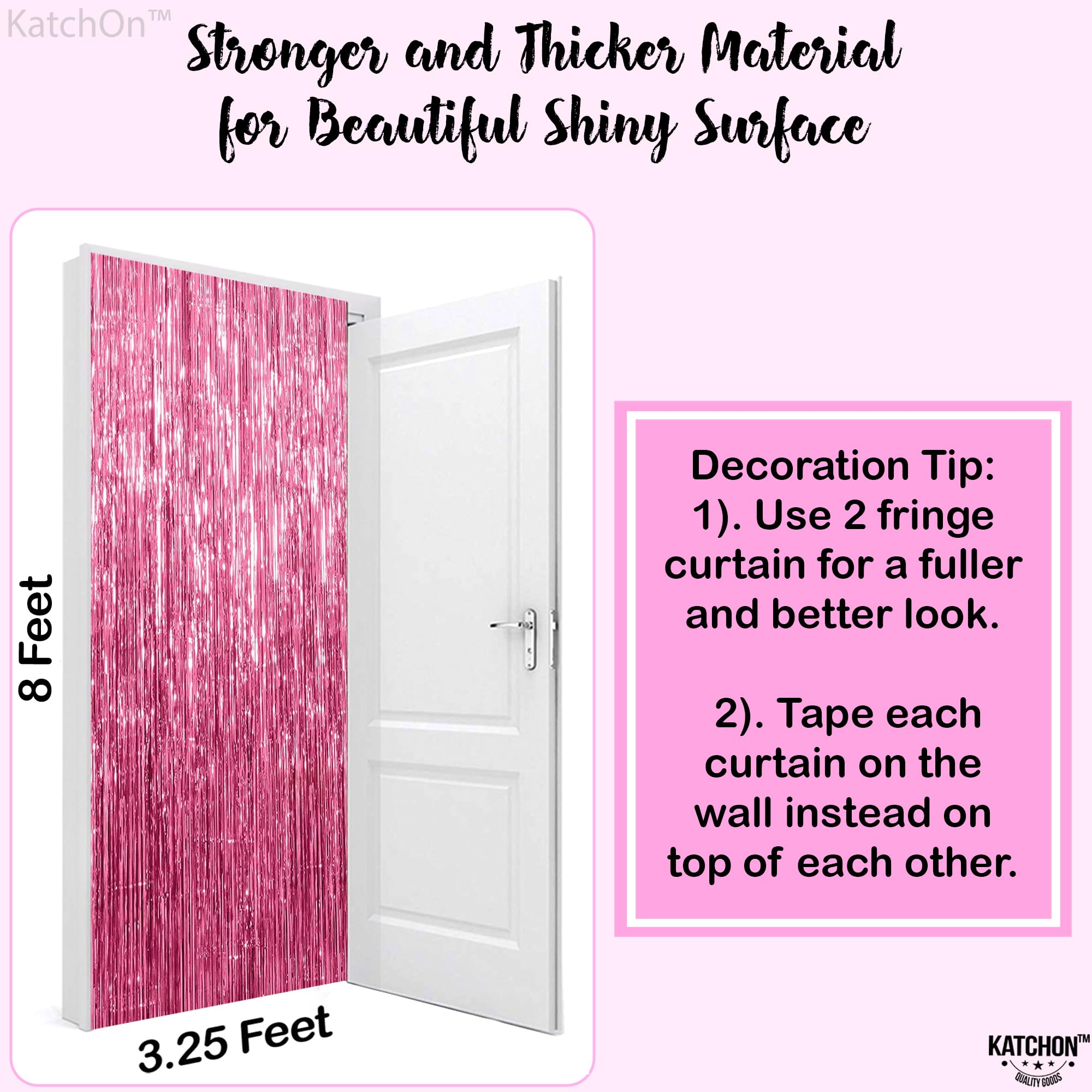 KatchOn Pink Foil Fringe Backdrop - XtraLarge 8x3.2 Feet (Pack of 2) | Party Decorations for Birthday, Baby Shower & Galentines Day | Pink Streamers, Photo Booth Background & Event Decor