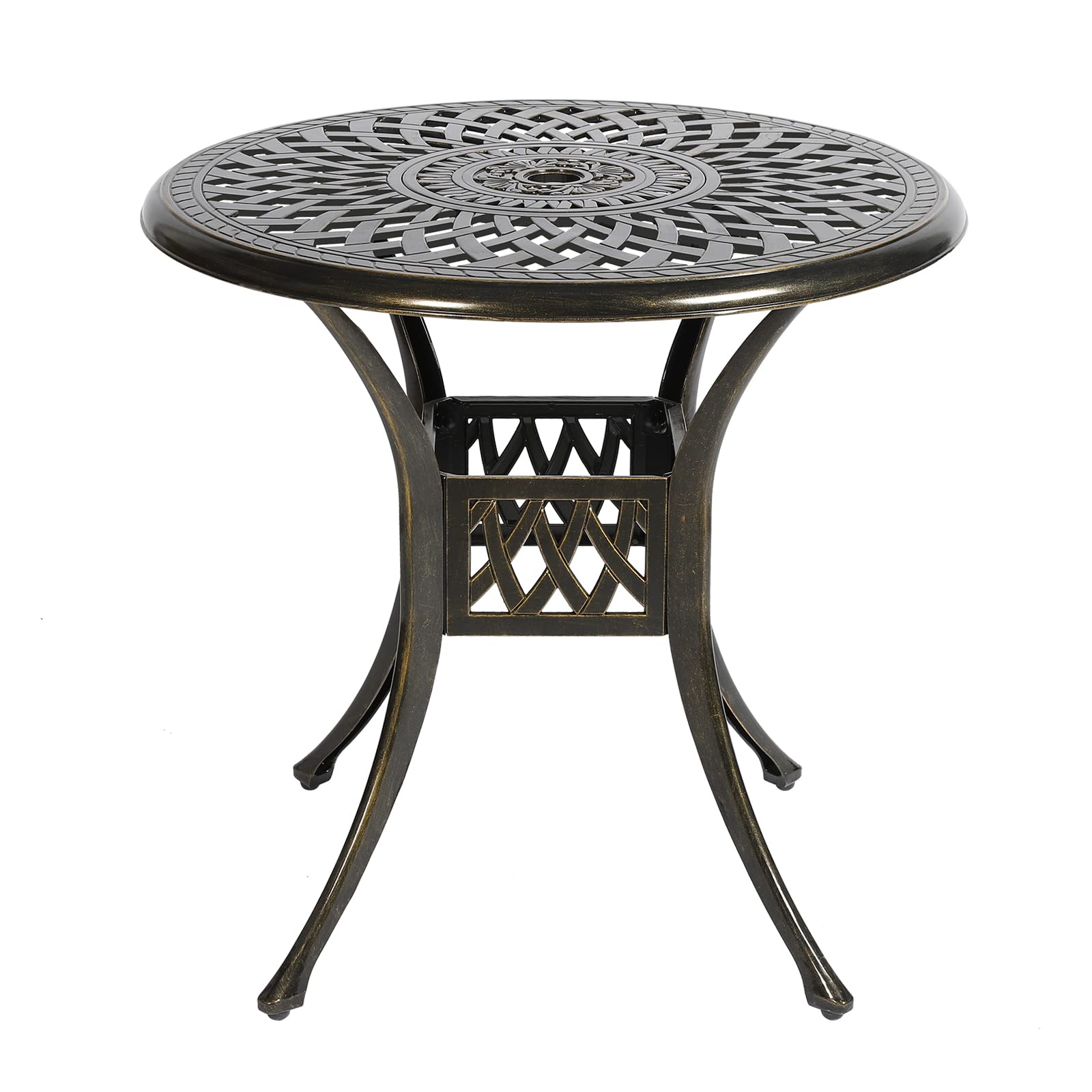 VIVIJASON 31 Inch Round Outdoor Patio Bistro Table - Bronze Cast Aluminum Dining Table with Umbrella Hole - Perfect for Backyard, Garden, Poolside & Restaurant Outdoor Seating