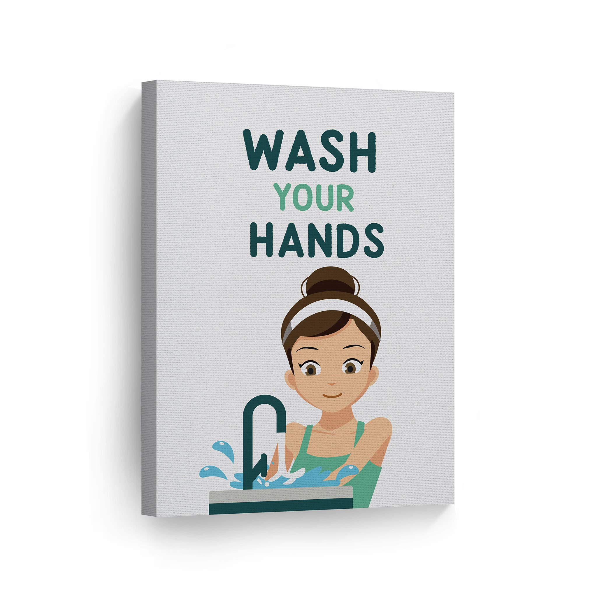 Smile Art Design Hand Washing Motivational Canvas Print - Cute Funny Bathroom Sign for Kids, Nursery & Home Decor - 12x8 Inches Ready to Hang Wall Art (Made in USA) - Perfect for Bathrooms, Kids' Rooms & Playrooms