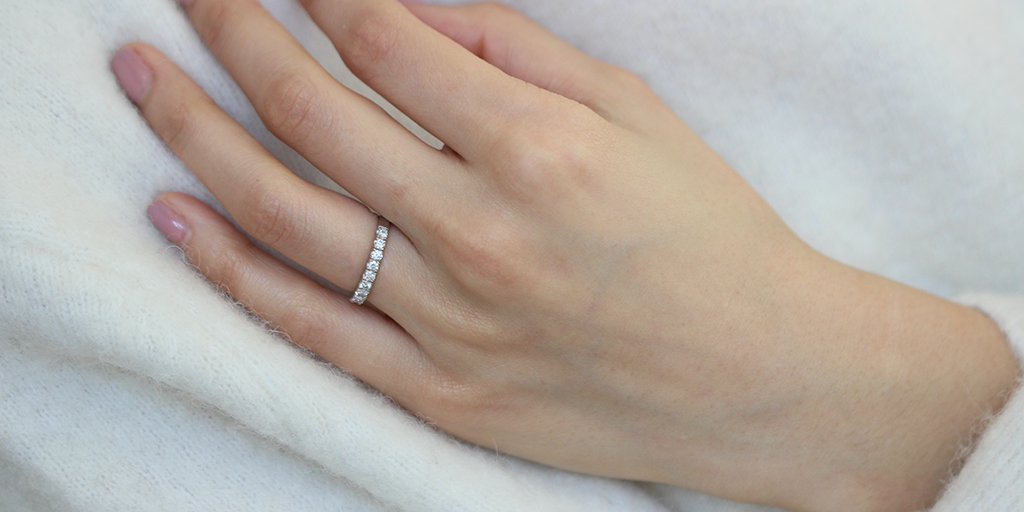 Orbit Band Ring - 14K White Gold Medium Pave Setting with 12 Genuine White Diamonds | Elegant Wedding Band, Anniversary Gift for Her, Perfect for Special Occasions