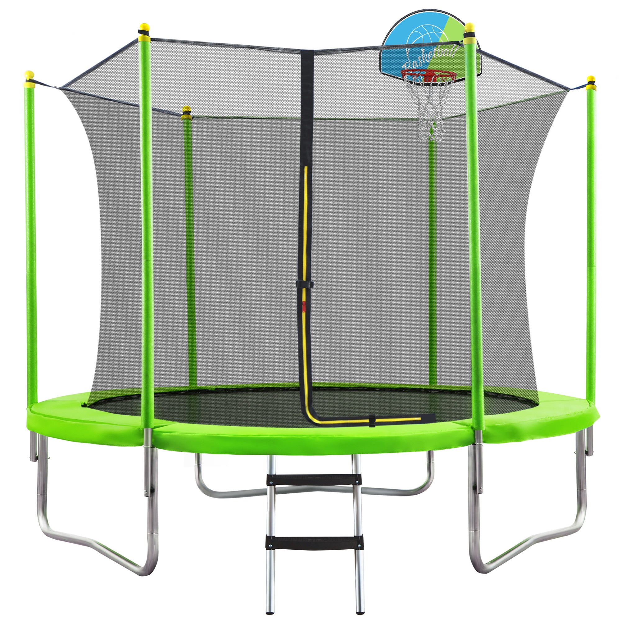 10FT Kids Trampoline with Safety Enclosure Net, Basketball Hoop & Ladder - Easy Assembly Outdoor Round Trampoline for Backyard Fun & Exercise