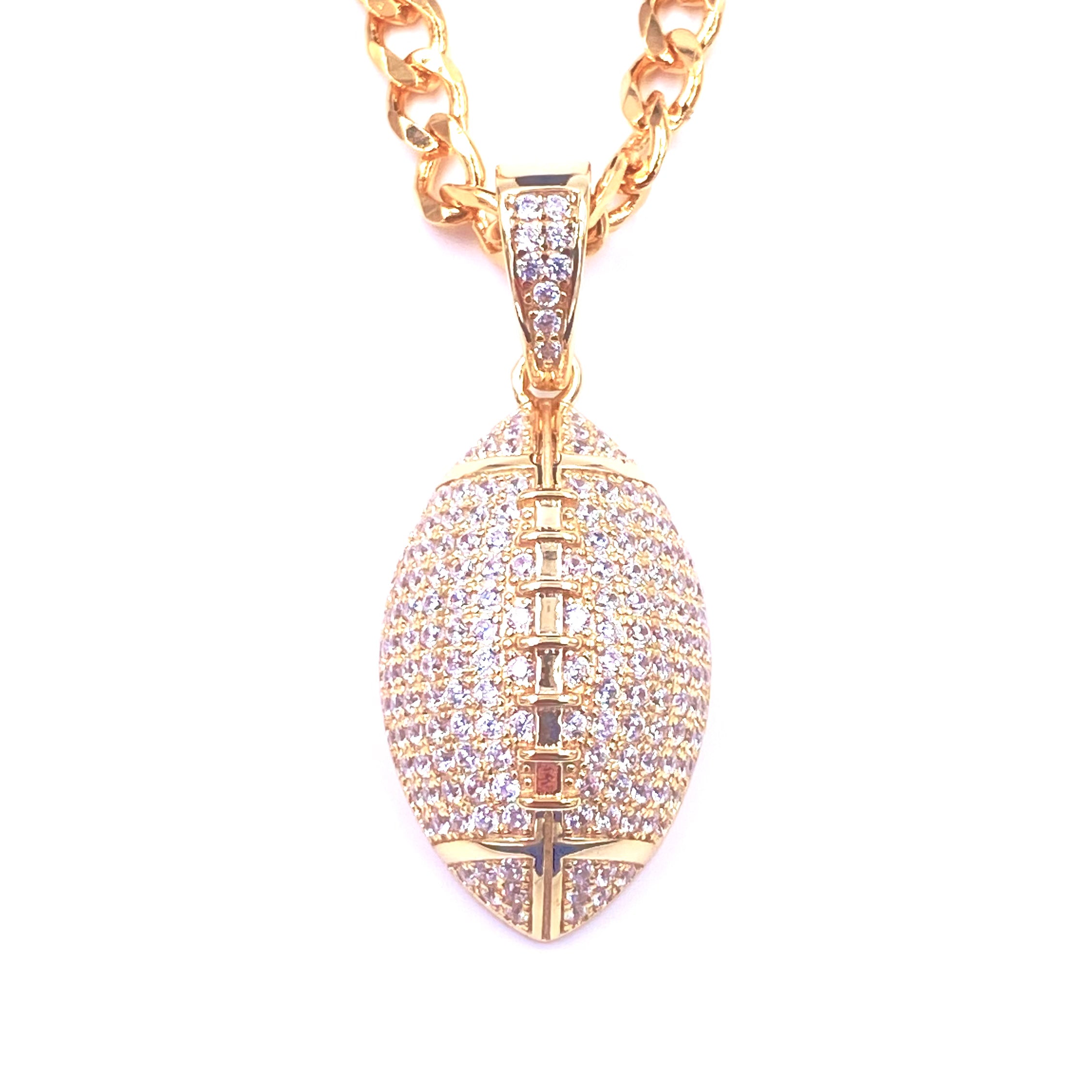 Ashley Gold Stainless Steel Gold Plated CZ Floating Football Charm Necklace for Women - Elegant Sports Jewelry Gift for Football Fans, Game Day Accessories, Homecoming, and Special Occasions
