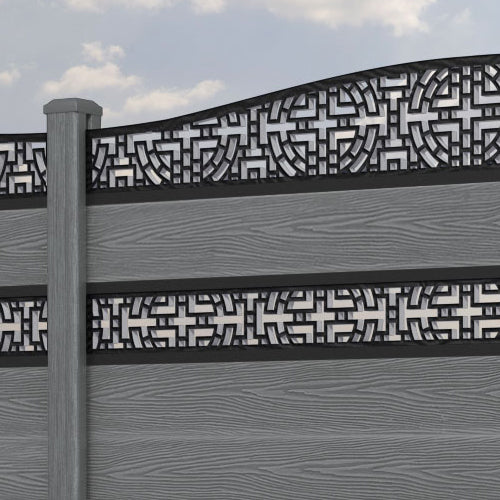 Classic Kumo Curved Top Split Screen Fence Panel - Mid Grey Composite Privacy Fencing with Durable Posts | Perfect for Backyard, Garden, and Patio Enclosures