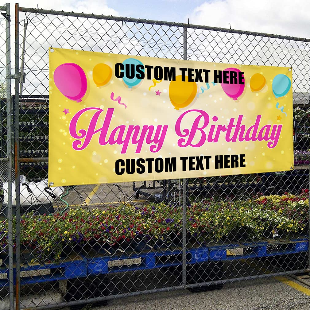 Custom Vinyl Birthday Banner - Personalized Text, 48x96 Inches, Weatherproof Outdoor Sign with 8 Grommets for Yard, Party & Events | Multiple Sizes Available for Advertising & Celebration Decor
