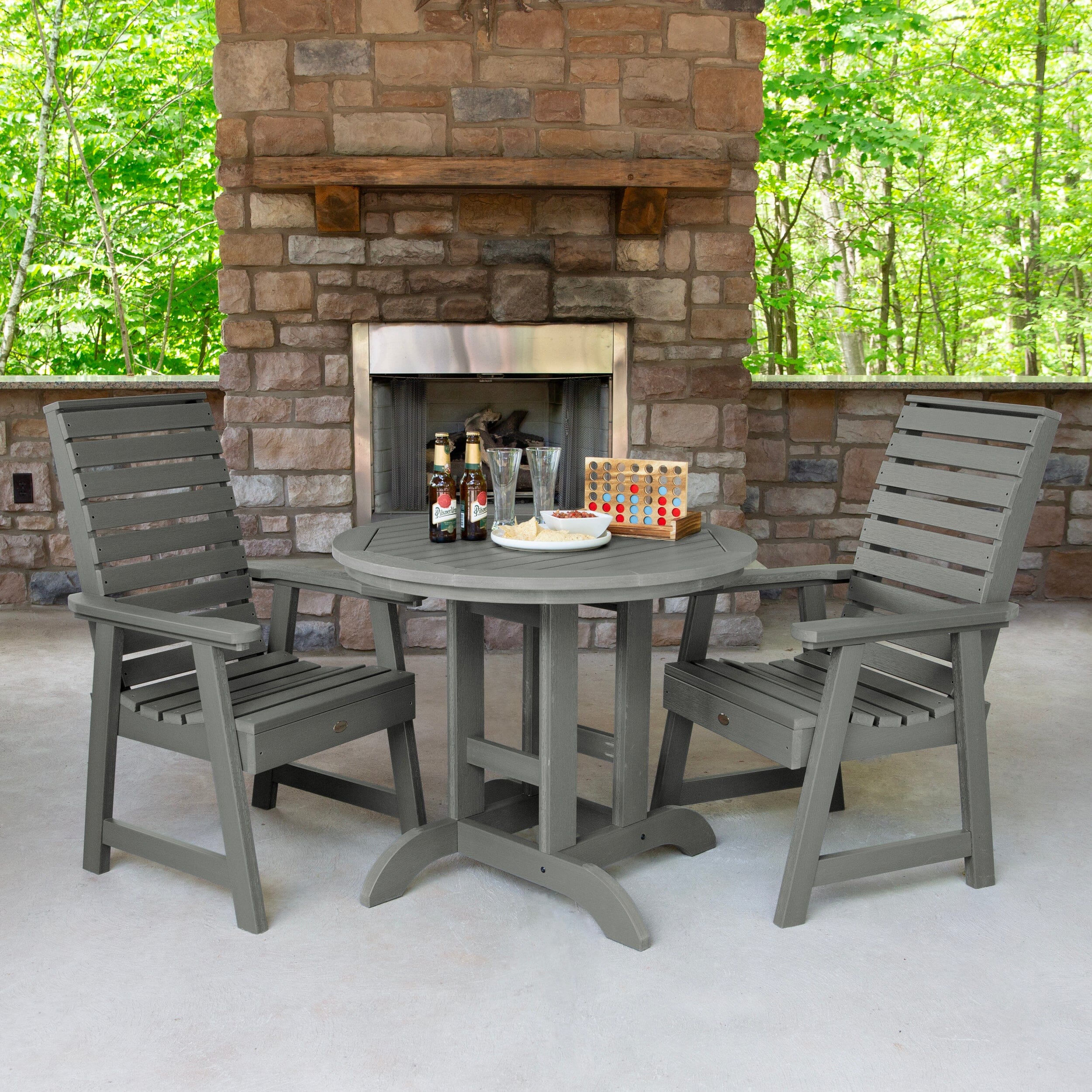 Weatherly 3-Piece 36-Inch Round Outdoor Dining Set - Patio, Garden, or Backyard Furniture with Dining Height for Al Fresco Meals