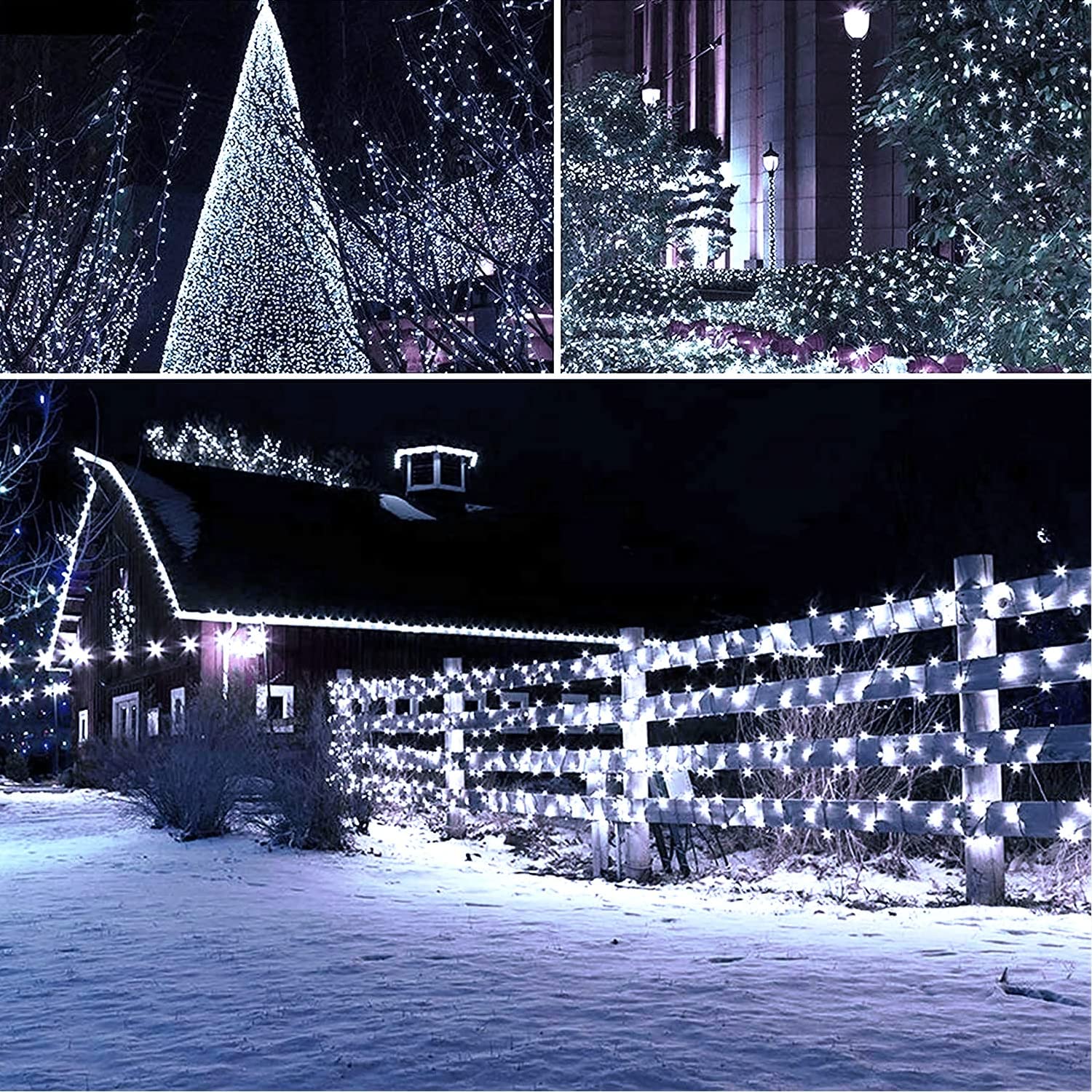 JMEXSUSS 600LED Solar Powered Outdoor String Lights - 206.7ft Waterproof White Christmas Lights with 8 Lighting Modes | Perfect for Yard, Patio, Garden, Wedding, Party & Christmas Tree Decorations