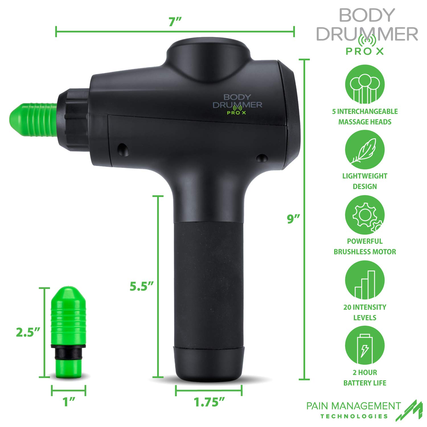 Body Drummer Pro-X Percussion Massage Gun - Deep Tissue Pain Relief, 6 Massage Heads, 20 Speed Levels, Rechargeable & Quiet - Perfect for Post-Workout Recovery, Muscle Relaxation & Chronic Pain Relief