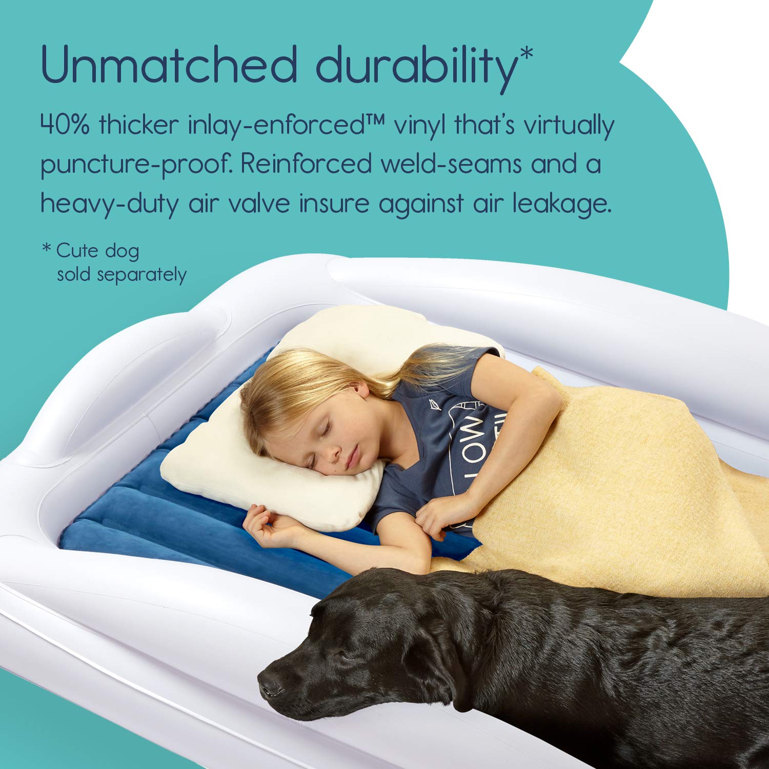 Hiccapop Inflatable Toddler Travel Bed with 4-Sided Safety Bumpers | Portable Kids Air Mattress for Camping & Sleepovers | Navy Blue Toddler Bed for Home, Travel & Daycare Use