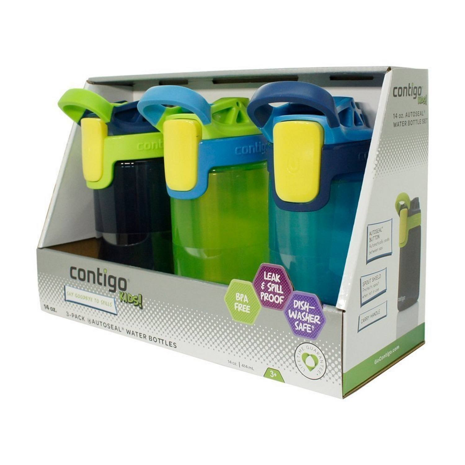 Contigo Kids Autoseal Gizmo 14oz Water Bottle - Leak Proof Stainless Steel Insulated Tumbler for School, Travel & Outdoor Activities (Nautical/School Boy/Granny Smith)