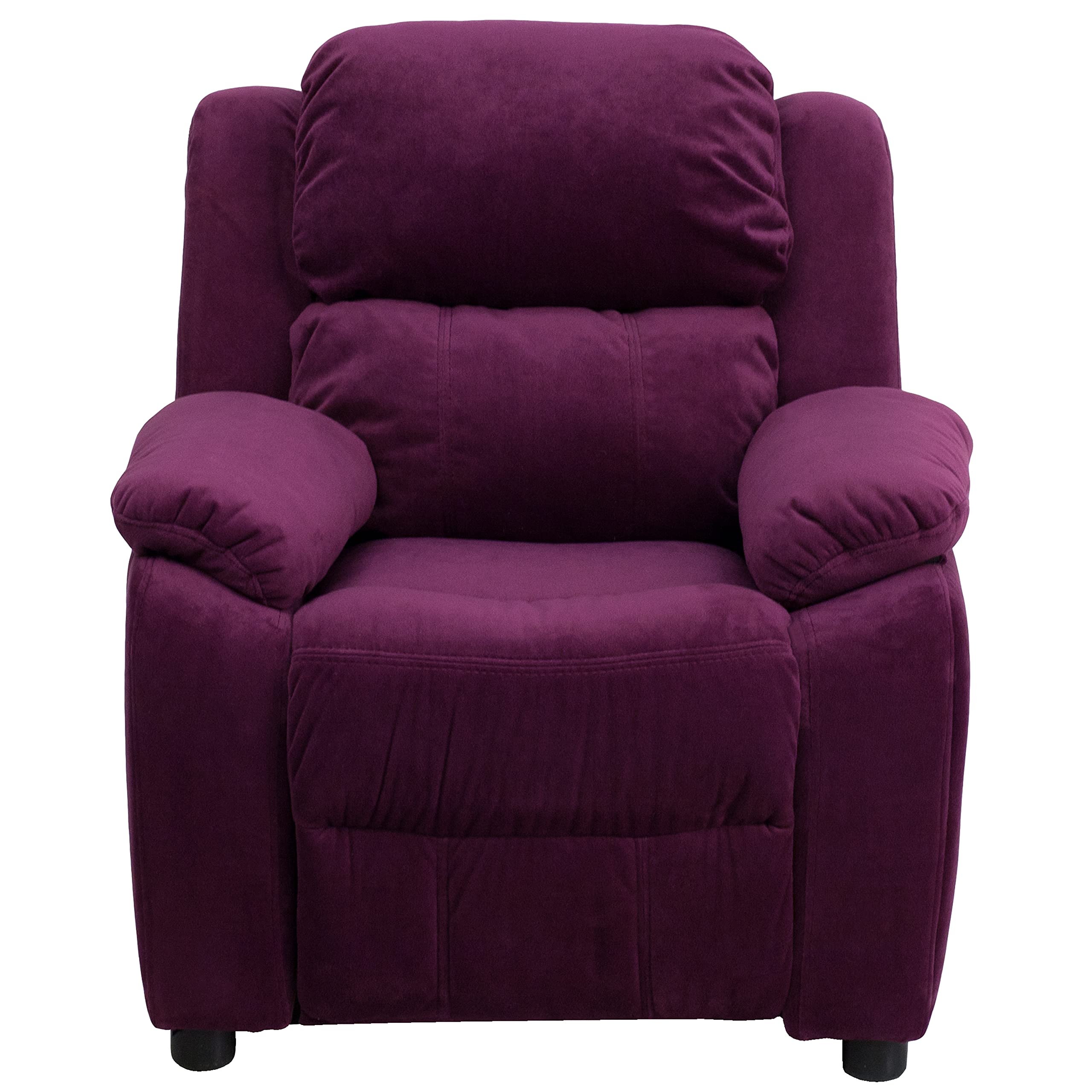 Emma & Oliver Deluxe Purple Microfiber Kids Recliner Chair with Storage Pockets - Soft Padded Armrests for Children's Room, Playroom or Bedroom - Perfect for Reading, Watching TV and Relaxing