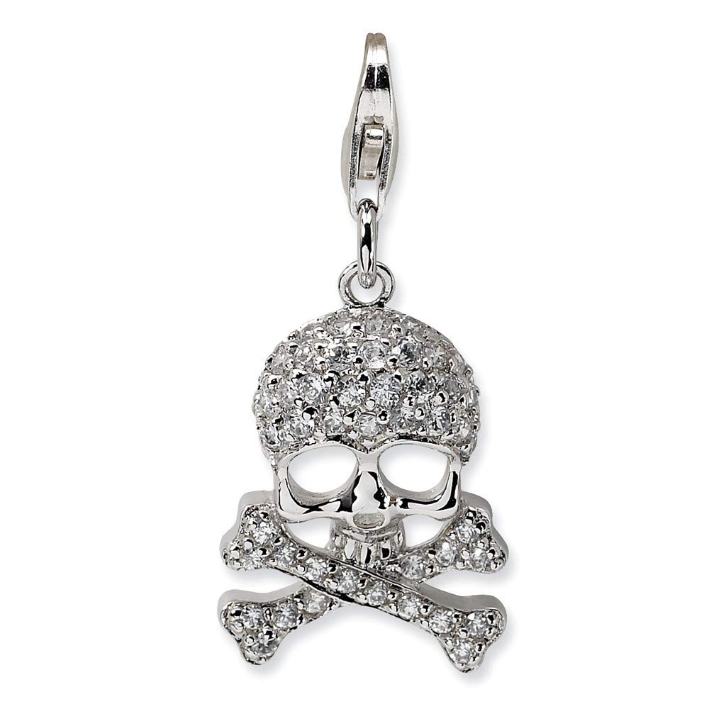 925 Sterling Silver CZ Skull & Cross Pendant Necklace with Lobster Clasp - Religious Faith Jewelry Gift for Women (30x13mm) - Perfect for Gothic Fashion, Punk Style & Everyday Wear