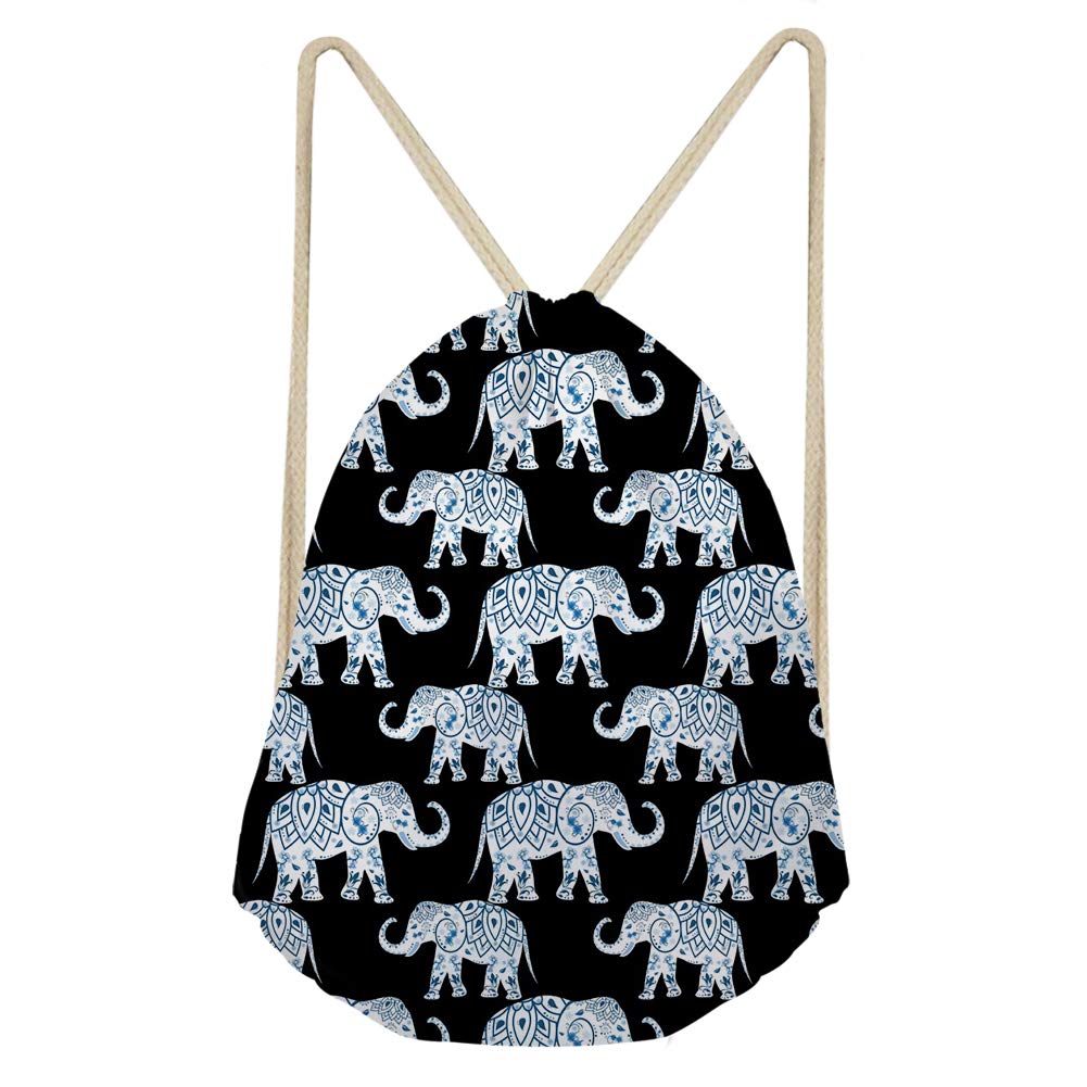 Bohemian Elephant Print Drawstring Backpack - Lightweight Gym Sack for Men, Women, Boys & Girls - Perfect for Sports, Travel & School - Black Bohemia Shoulder Bag