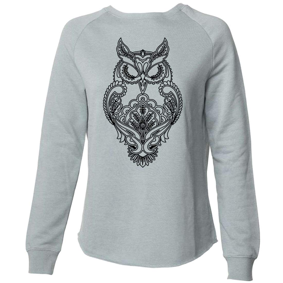 Mystical Owl Stencil Black Super Soft Crewneck Sweater for Women | Cozy Fall Winter Pullover | Cute Owl Graphic Casual Sweatshirt for Lounge, Streetwear & Gifts