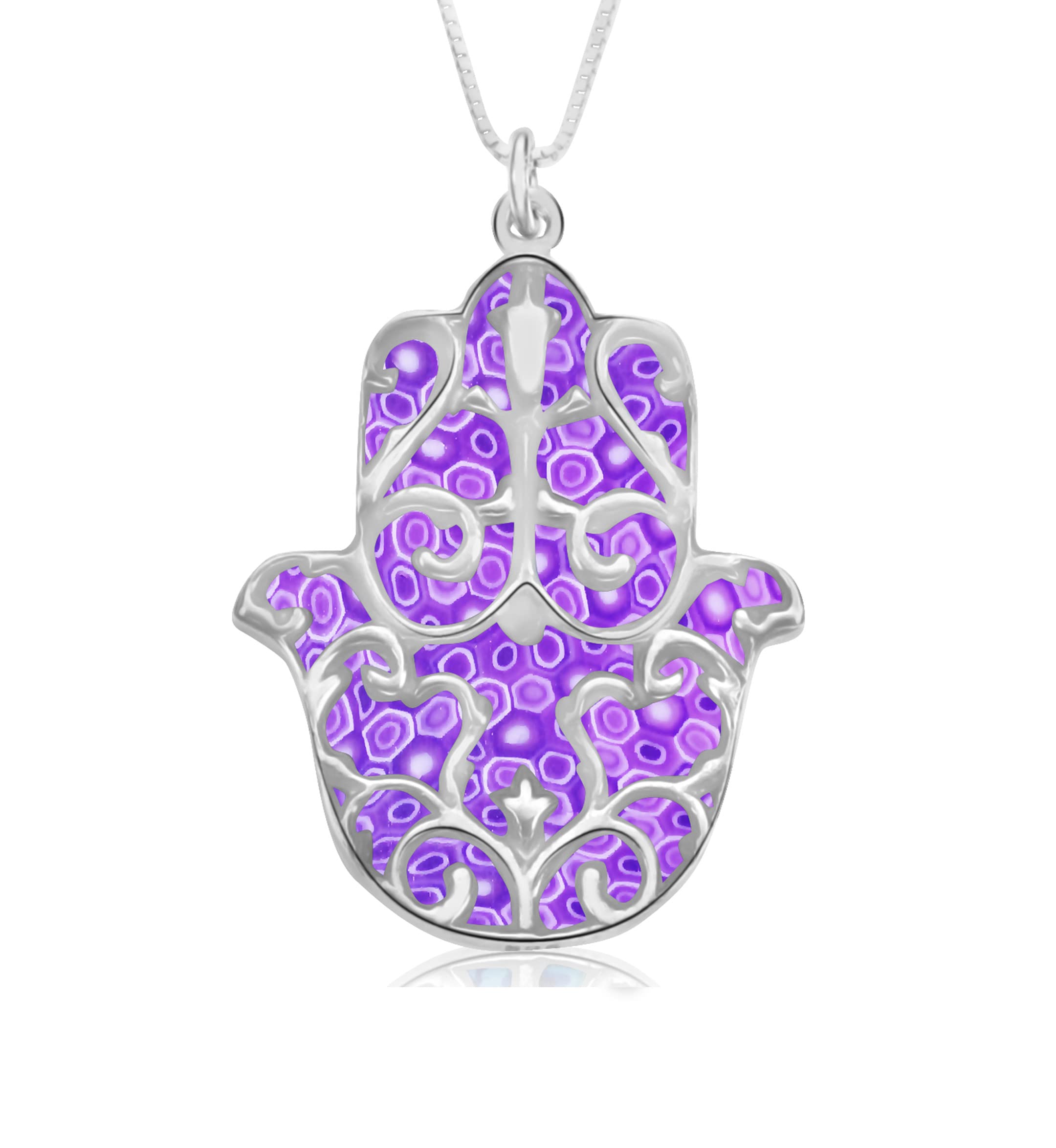 925 Sterling Silver Hamsa Hand Necklace with Fleur de Lis Charm - Handmade Polymer Clay Protection Jewelry - 16.5 Inch Adjustable Chain - Perfect for Spiritual Protection, Gift Giving & Boho Fashion