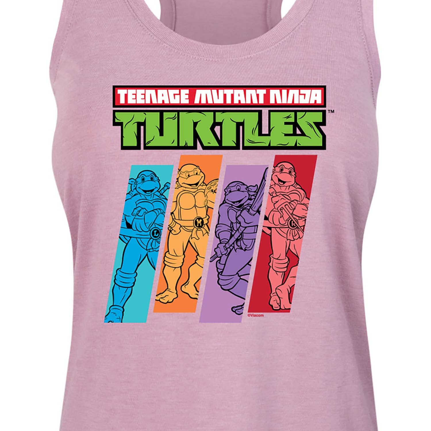 HYBRID APPAREL Women's Racerback Tank Top - Teenage Mutant Ninja Turtles Graphic with Color Stripes | Soft Breathable Fabric for Gym, Yoga & Summer Outfits
