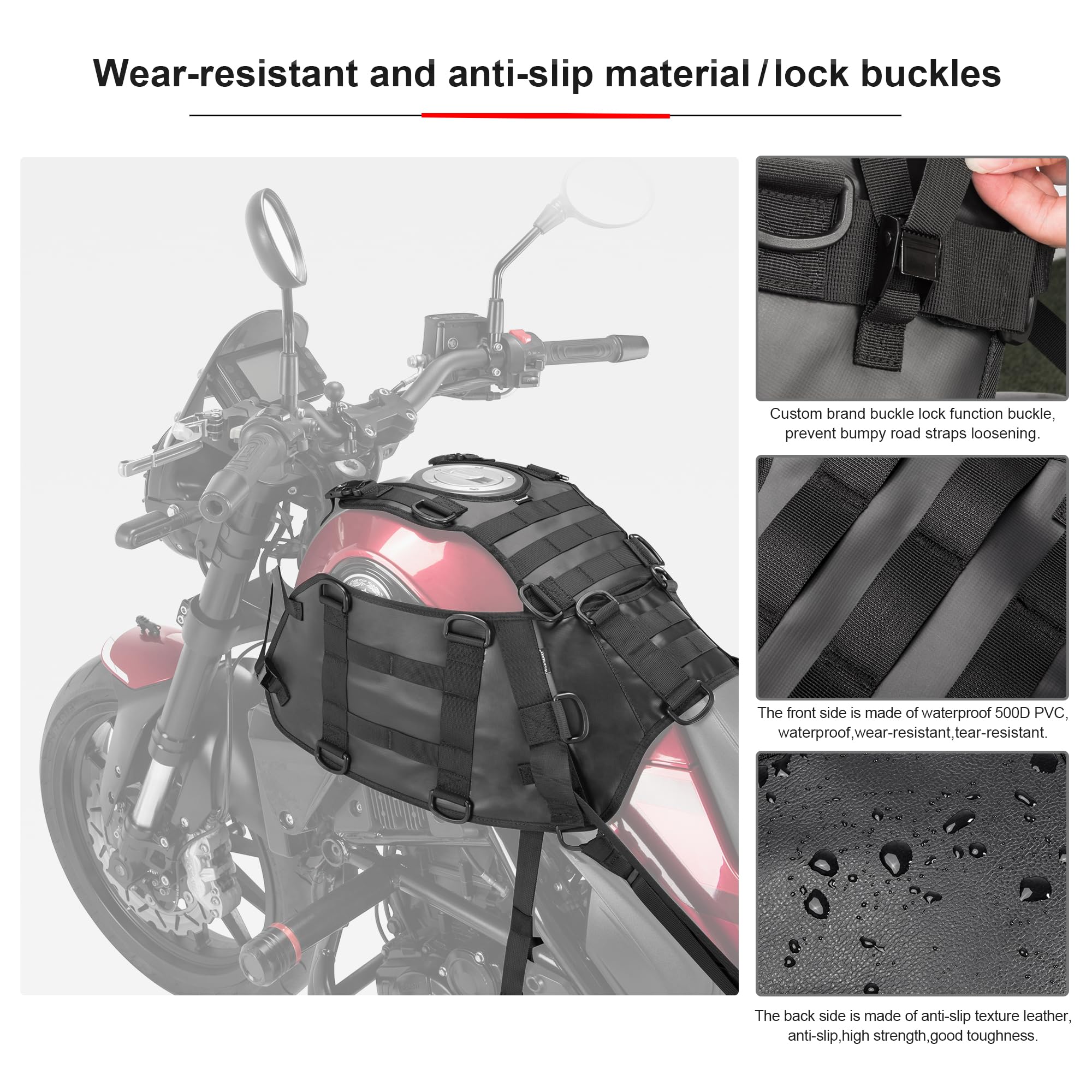 WILD HEART Motorcycle Tank Mount for Bags & Walkie Talkie - Durable Riding Accessory