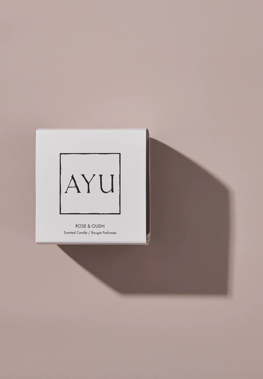 AYU Scented Candle 300g - Rose & Oudh Fragrance for Home, Romantic Dates & Relaxation | Long-Lasting Aromatherapy Candle for Bedroom, Bathroom & Meditation