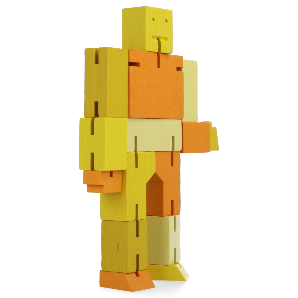 Small Yellow Cubebot - Wooden Puzzle Toy for Kids & Adults | Perfect for Stress Relief, Office Decor & STEM Learning
