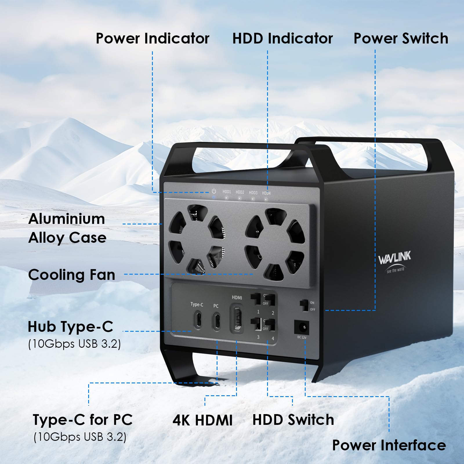 WAVLINK 4-Bay USB 3.2 Hard Drive Enclosure for 3.5