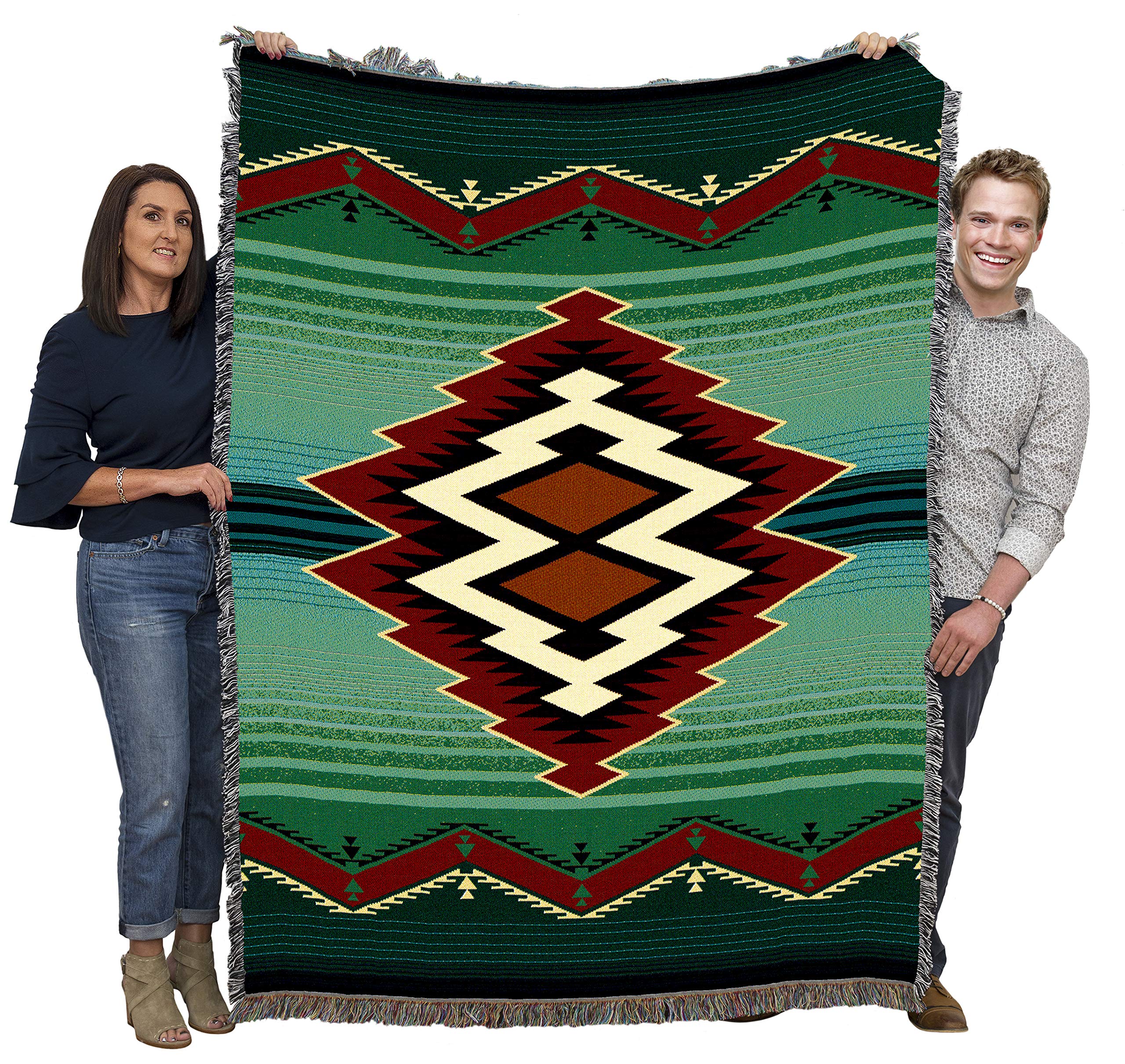 Pure Country Weavers Turak Cotton Woven Blanket - Southwest Native American Inspired Throw - 72x54 Inches - Handmade in USA | Perfect for Sofa, Bed & Home Decor Gift