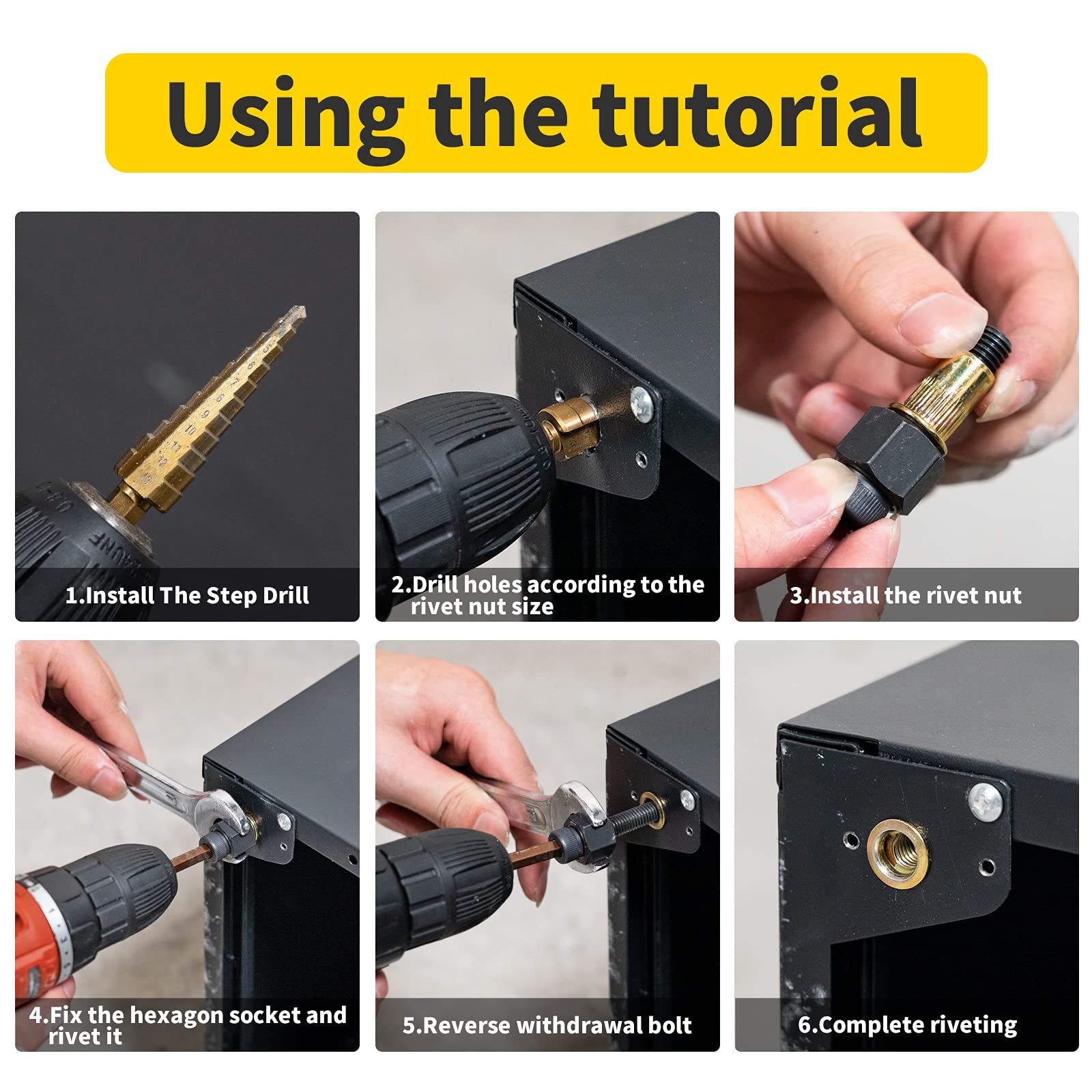 HIFESON Professional Rivet Nut Tool Kit - Handheld Riveter with Metric & SAE Sizes, Includes Step Drill Bit & 100-Piece Rivet Nuts Assortment - Perfect for Automotive, Metalworking, and DIY Home Repairs