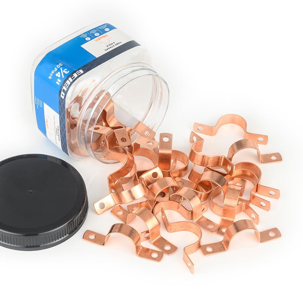 30-Pack EFIELD 3/4-Inch Copper Pipe Straps - Two-Hole Clamp Mount for Plumbing & HVAC - Heavy Duty Copper Made - Perfect for Water Lines, Gas Pipes & Electrical Conduits Installation