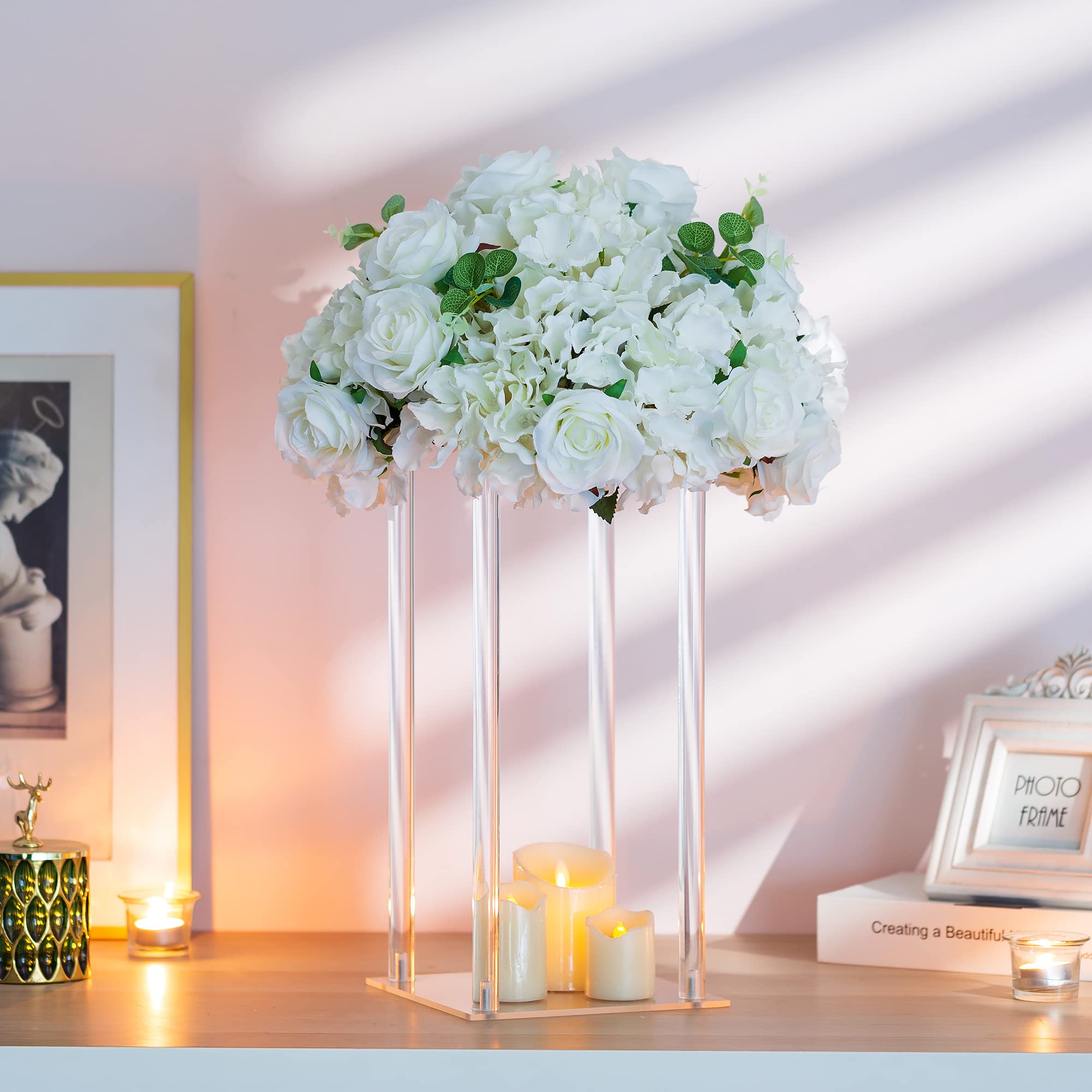 10 Pack Clear Acrylic Wedding Centerpiece Vases - 15.8 Inch Tall Geometric Column Flower Stands for Table Decor, Bulk Party Supplies for Weddings, Birthdays, Home & Event Decor - Perfect for Floral Arrangements, Reception Tables, and Modern Home Styling