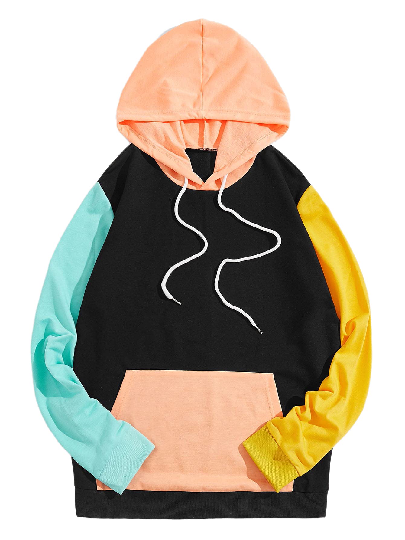 ROMWE Men's Preppy Colorblock Kangaroo Pocket Drawstring Long Sleeve Hoodie - Stylish Casual Pullover Sweatshirt for College, Streetwear & Loungewear