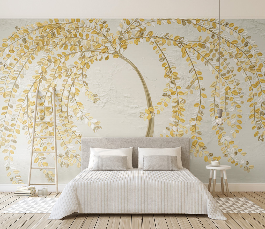 3D Tree Wall Mural with Yellow Leaves - Vibrant Peel and Stick Wallpaper for Living Room, Bedroom, Nursery | Easy DIY Home Décor for Modern Interiors