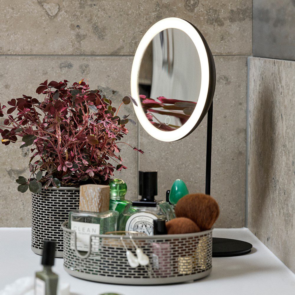 ZONE DENMARK Illuminated Standing Mirror with 5X Magnification - Black Makeup Vanity Mirror for Dressing Room, Bathroom & Bedroom