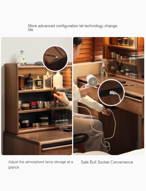 Luxury Black Walnut Solid Wood Vanity Dressing Table with Mirror - Perfect for Bedroom, Makeup & Beauty Organization