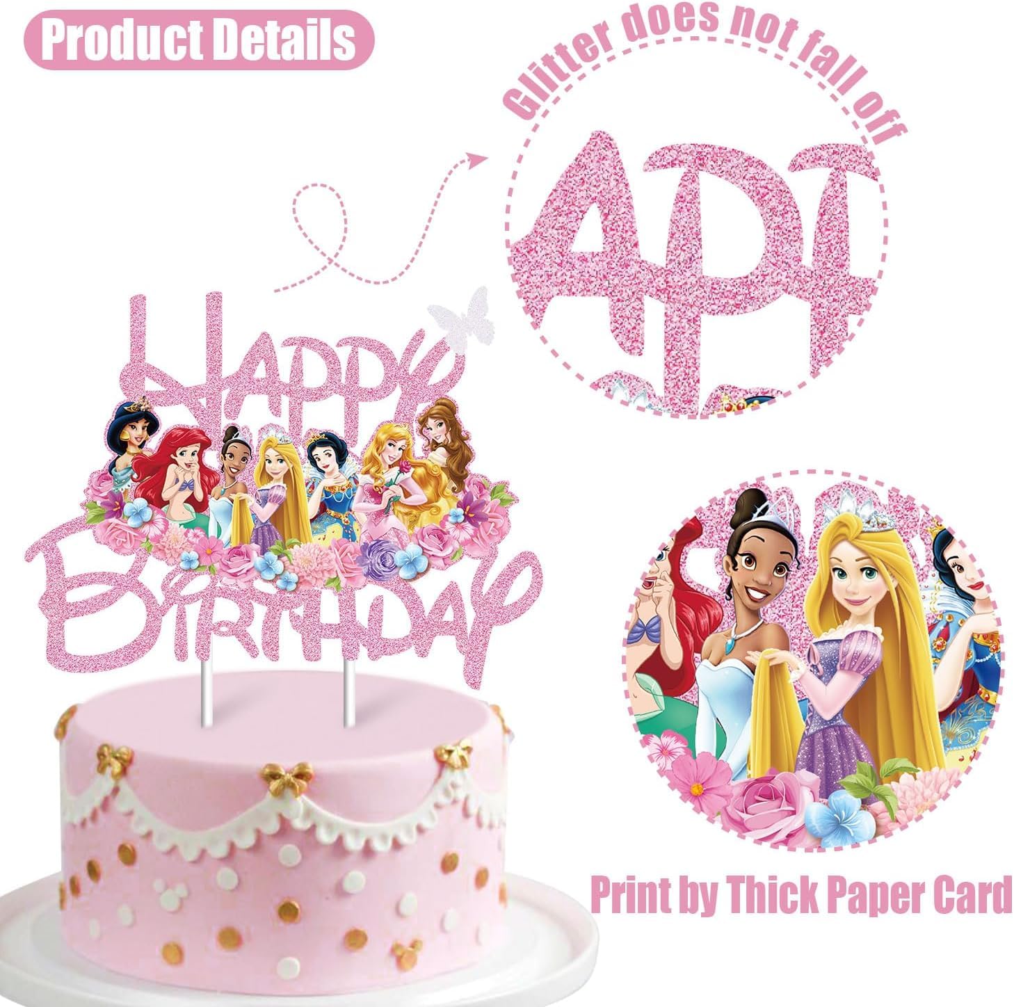EnlSinr Double-Sided Pink Glitter Princess Cake Toppers for Girls - Elegant Castle-Themed Birthday Party Decorations | Perfect for Princess Birthday Cakes, Baby Showers & Fairy Tale Themed Celebrations