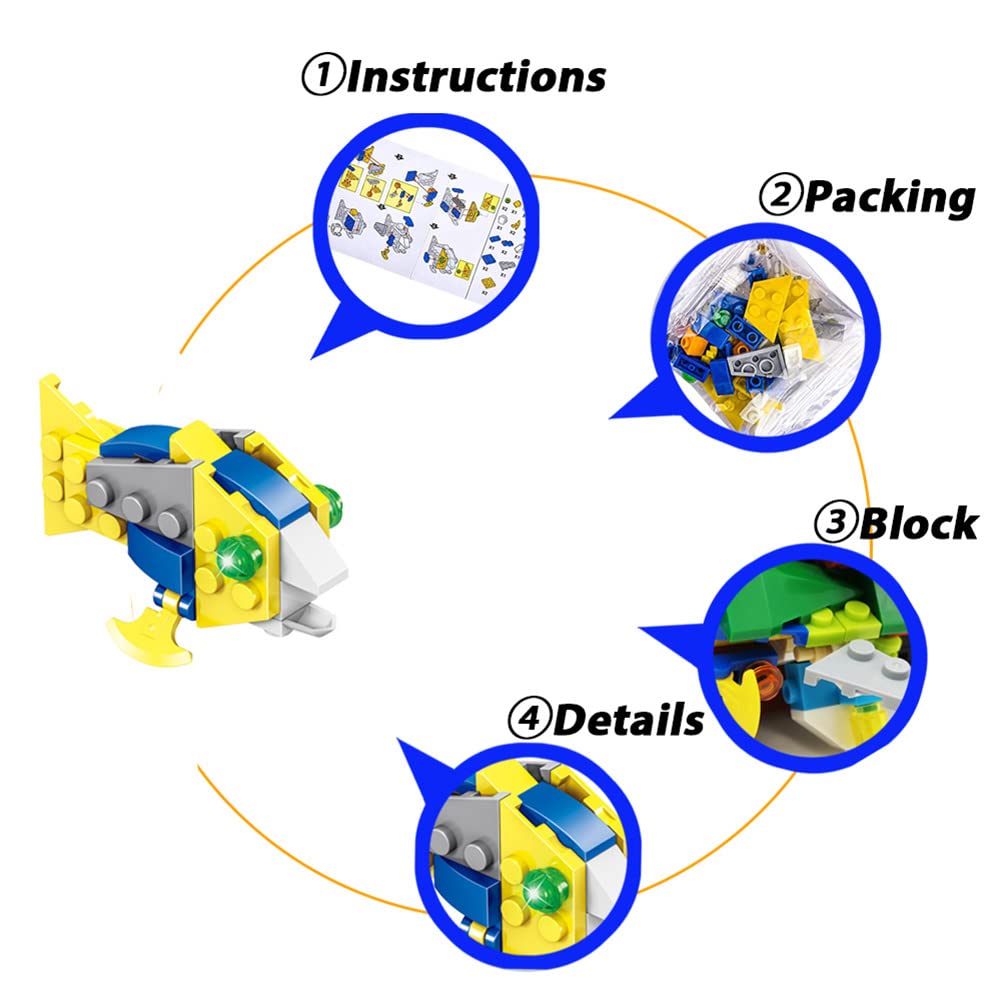 WODMAZ Valentine's Day Cards with Sea Animal Building Blocks - 24 Pack Kids Ocean Building Toys Set for Classroom Party Favors, Gift Exchange & Greetings | Perfect for Valentine's Day Gifts, School Events & Kids Birthday Party Activities
