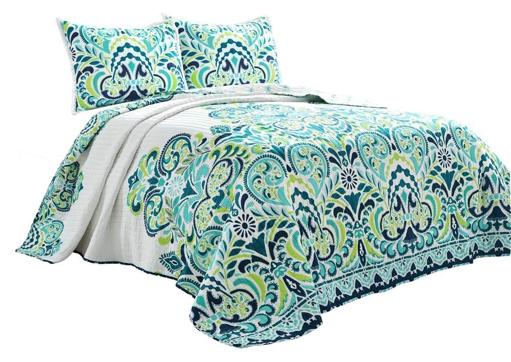 Lush Decor Clara Reversible Quilt Set - Full/Queen, Blue & Green for Cozy Bedroom