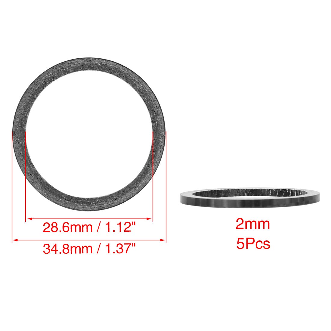 X AUTOHAUX 5pcs Matte Black Carbon Fiber Headset Spacer Set - 1 1/8 Inch Stem Compatible for MTB, Mountain & Road Bikes - 2mm Thick - Perfect for Cycling Upgrades and Handlebar Adjustments