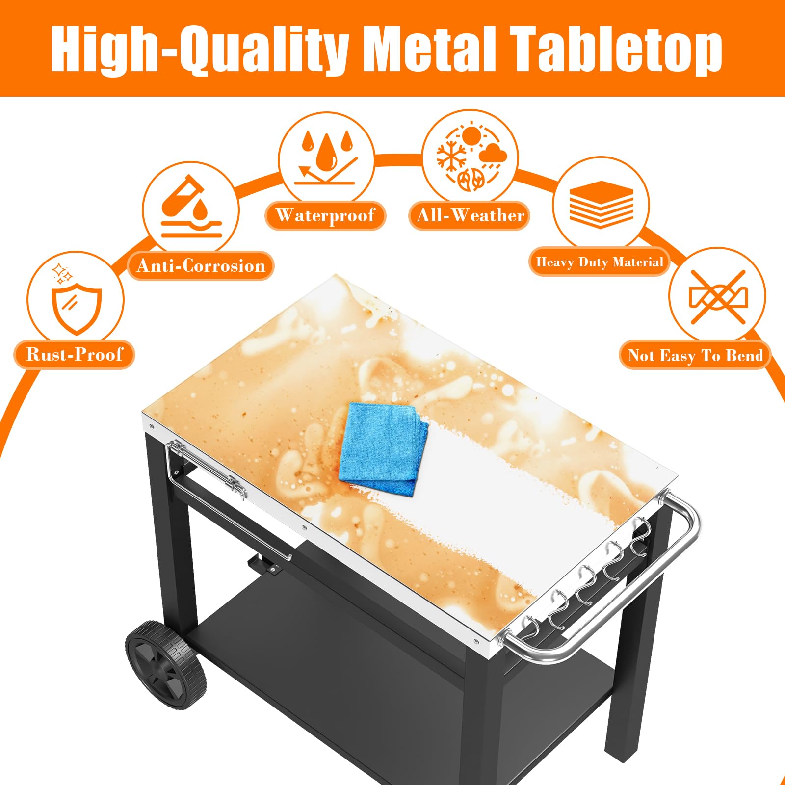 Portable Outdoor Grill Table Cart with Wheels - Heavy Duty Movable BBQ Prep Station, Pizza Oven Stand & Double Shelf Work Table - Perfect for Blackstone, Ninja, Ooni Grills - Ideal for Backyard Cooking, Tailgating & Outdoor Entertaining
