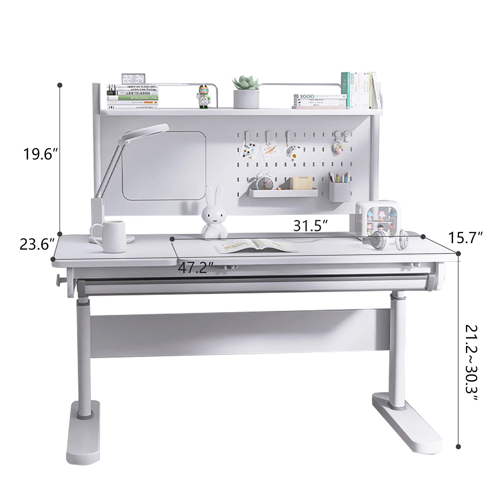 Adjustable Height Kids Study Desk - Ergonomic Wooden Desk with Tiltable Desktop & Storage Drawer for Children 5-18 Years (White) | Perfect for Homeschooling, Online Learning & Bedroom Study Space