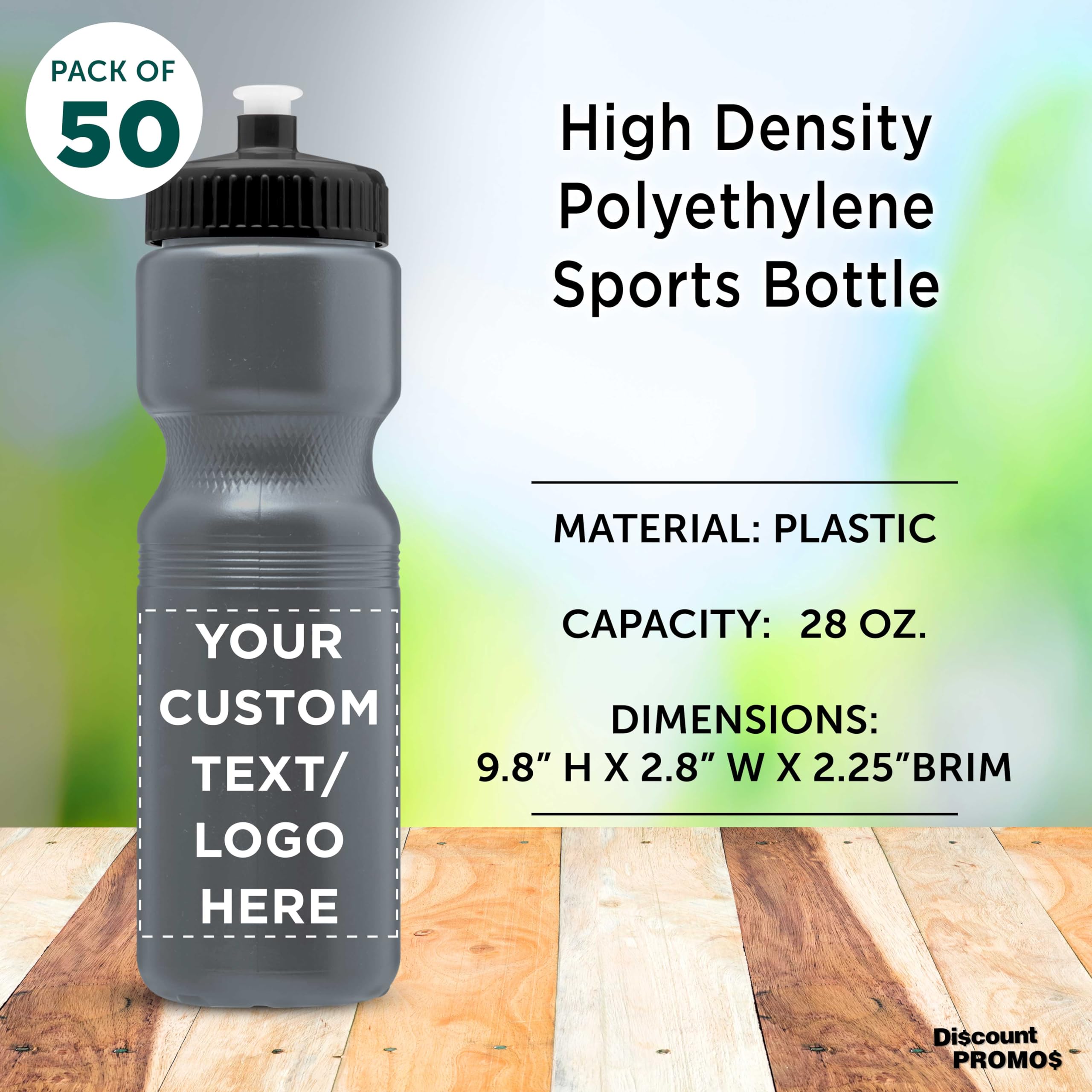 28 oz Custom Push Cap Plastic Water Bottles - Bulk Pack of 50, Personalized Water Bottles for Gym, Hiking, Camping & Outdoor Sports - Silver | Ideal for Team Events, Corporate Gifts & Promotional Giveaways