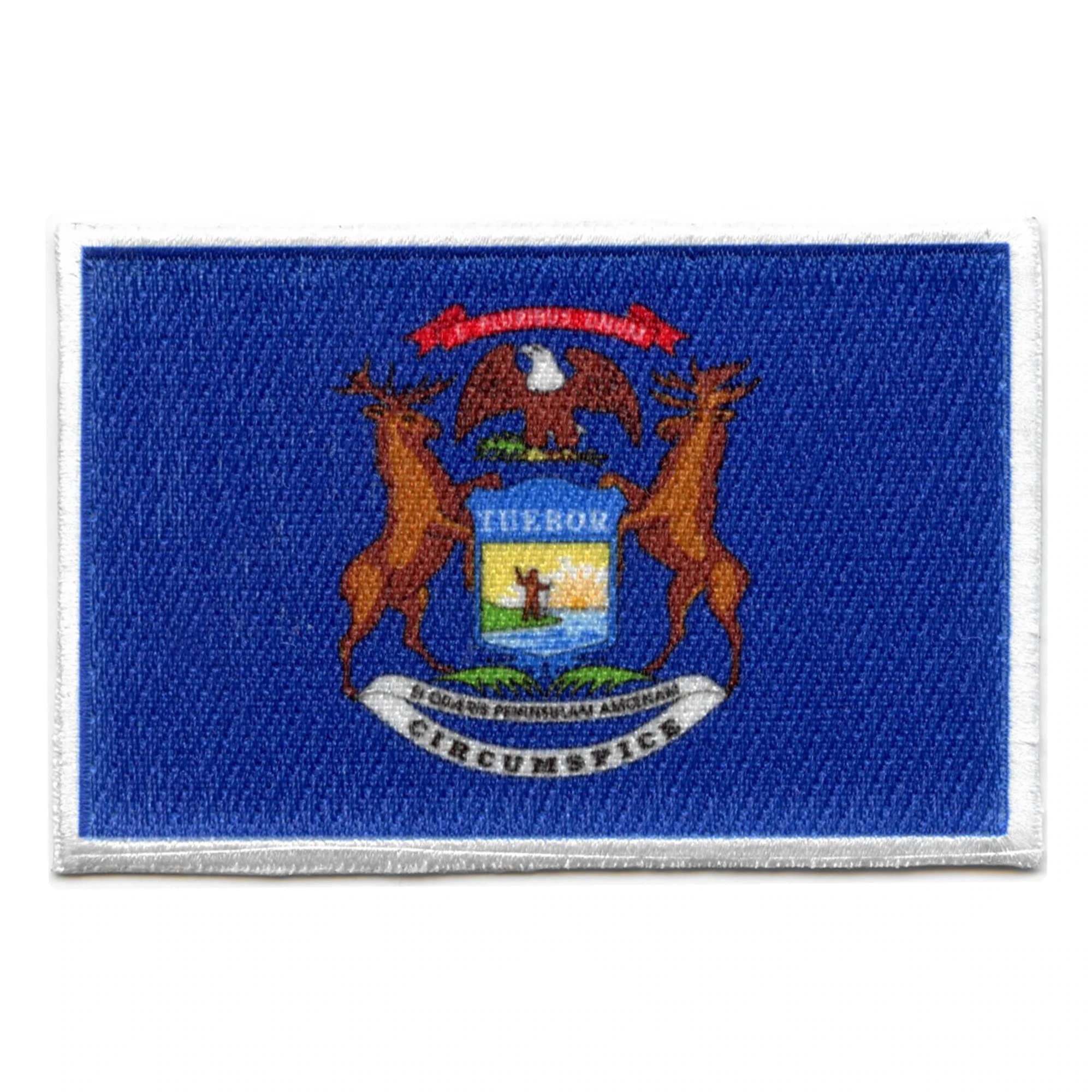 Michigan State Flag Embroidered Iron On Patch - Durable Sew-On Applique for Jackets, Hats, Bags & DIY Crafts - Perfect for Michigan Pride, Gifts & School Projects