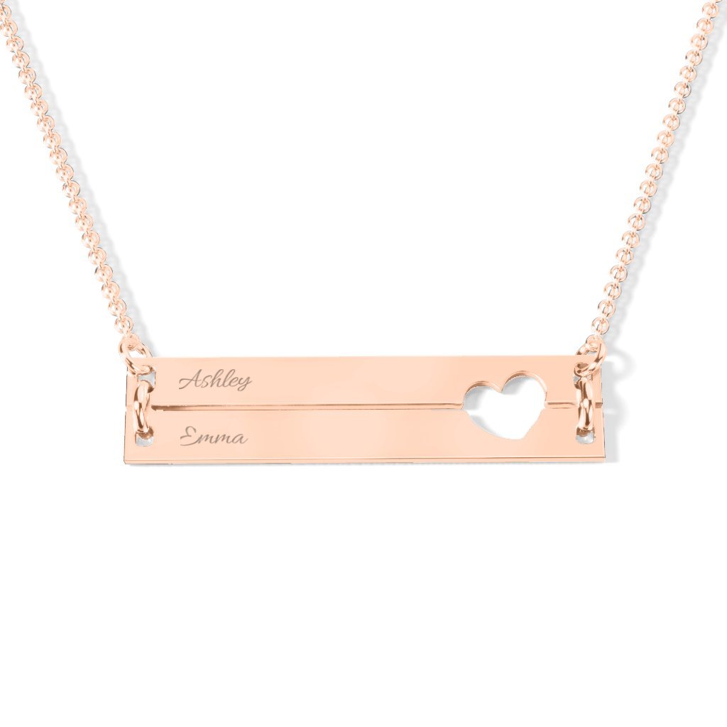 JEWLR Engravable Double Bar Heart Necklace - 10K Gold Personalized Jewelry for Women, Gift for Anniversary, Valentine's Day & Special Occasions