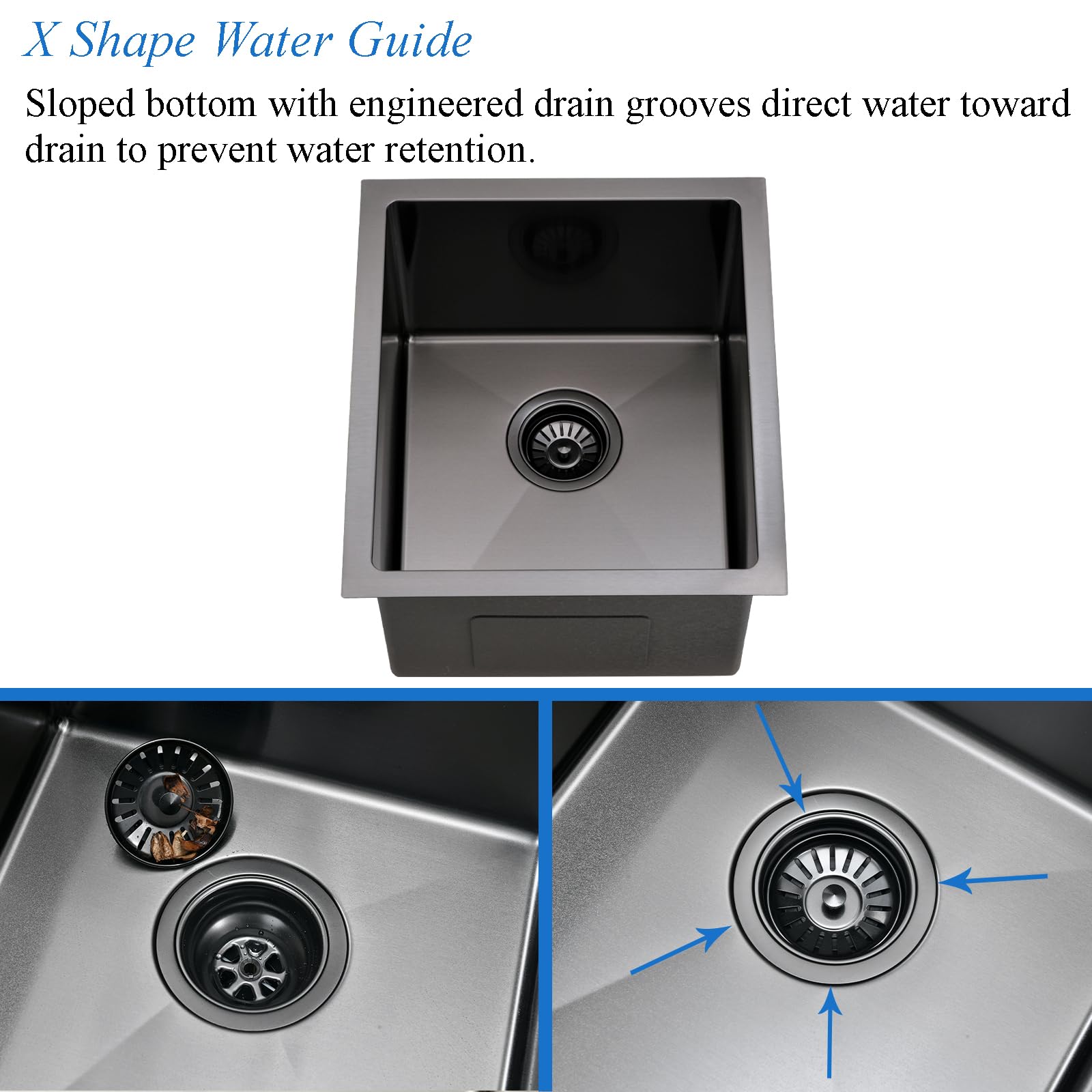 Bokaiya 13x15 Inch Undermount Black Bar Sink - 16 Gauge Stainless Steel Small Wet Bar Sink with Bottom Grid & Strainer - Perfect for Kitchenettes, Home Bars, RV, and Outdoor Entertaining