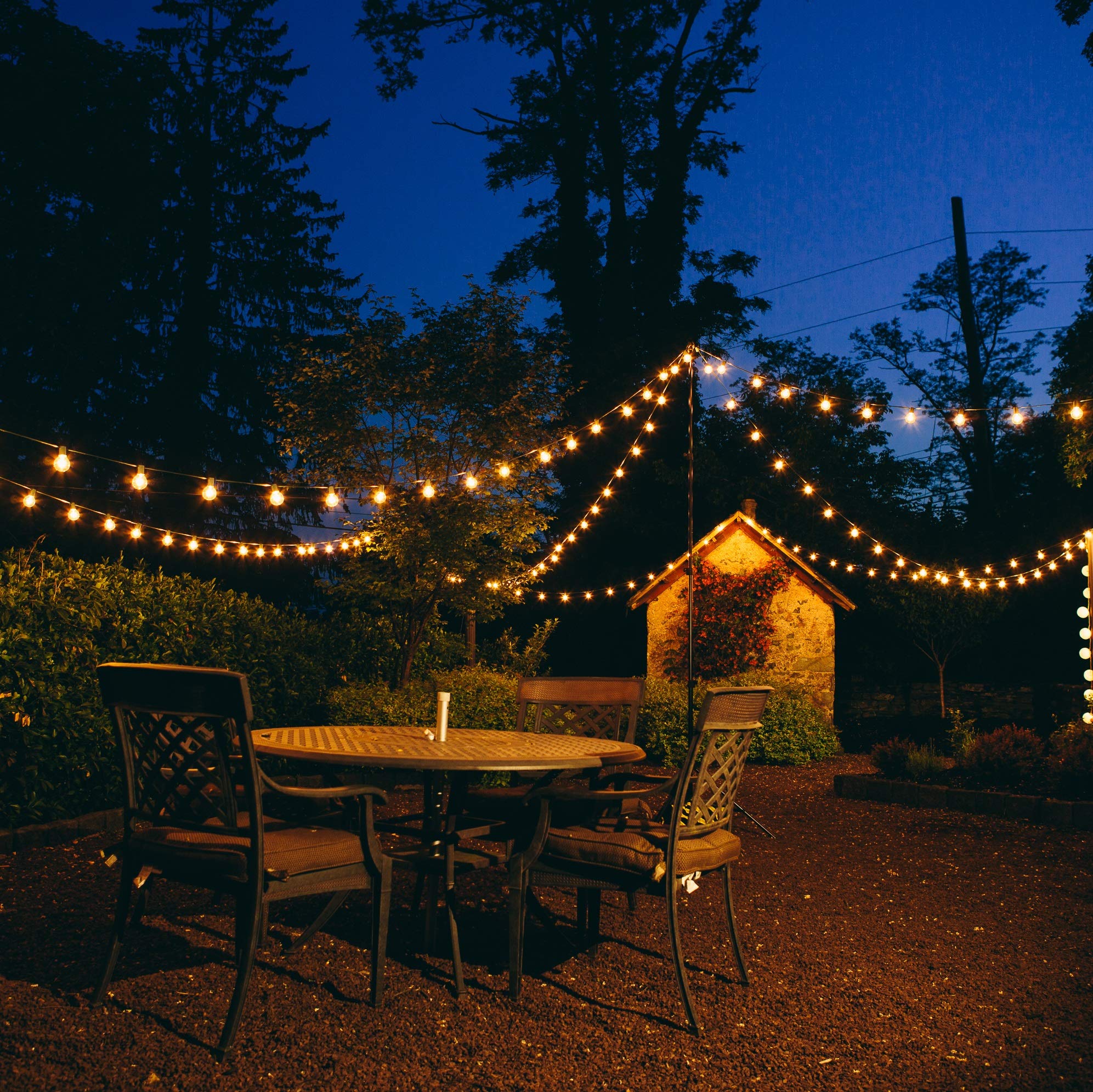 50 Foot G40 Globe Patio String Lights with Clear Bulbs & Green Wire - 2 Free Spare Bulbs Included | Outdoor Cafe, Garden, Backyard, Wedding & Party Decoration Lights