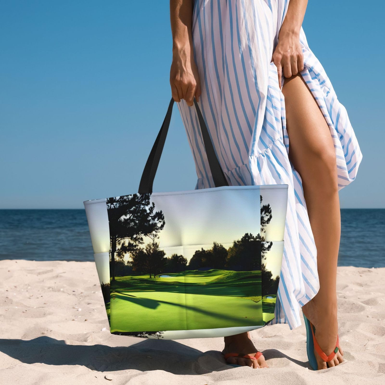NOUZU Large Golf Print Beach Tote - Women's Travel Bag for Golf & Beach Outings