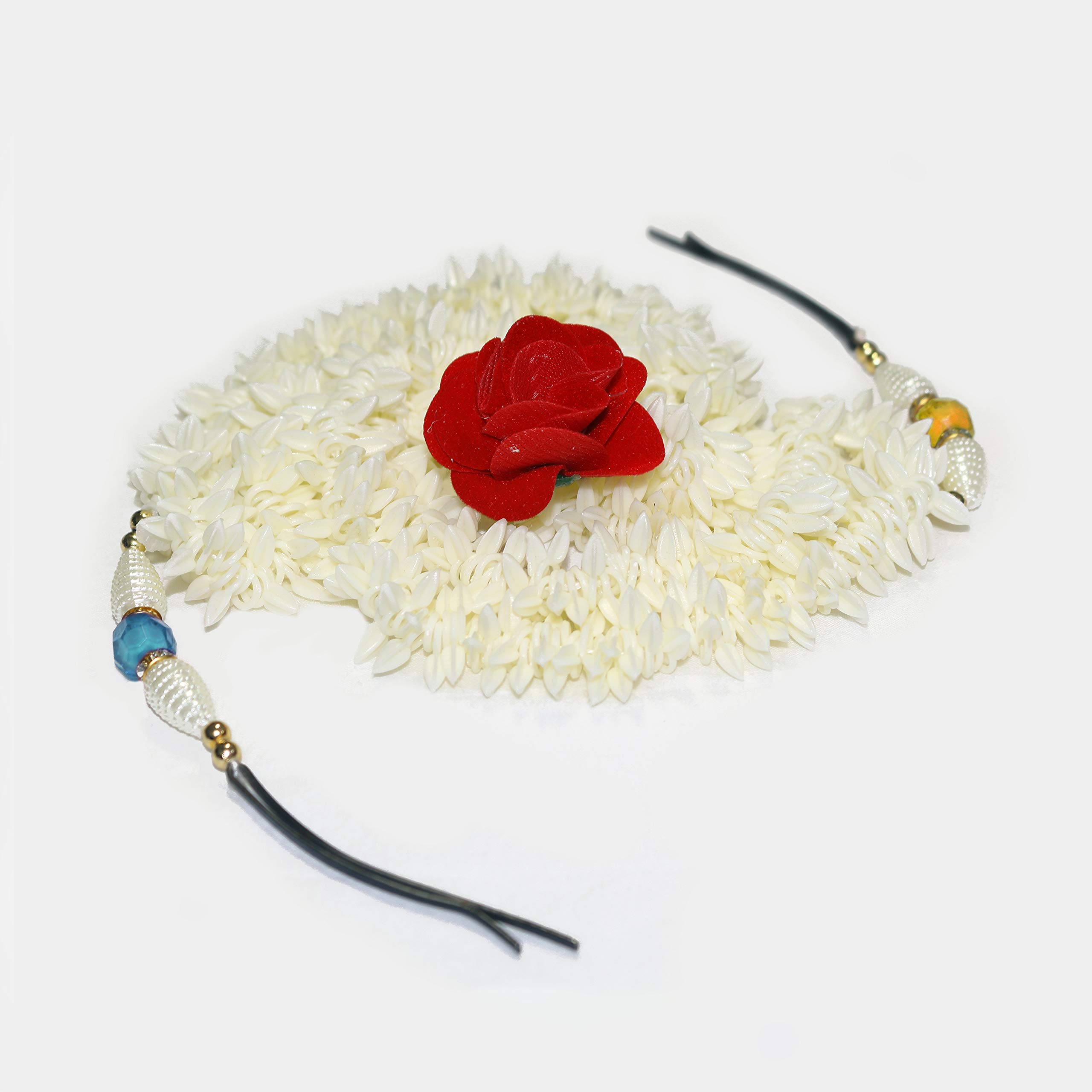 Paradise® Double Hair Gajra Flowers for Wedding & Bridal Hairstyles - 360° Floral Hair Veni with Yellow & Blue Pearls - Perfect for Indian Weddings, Sangeet & Mehendi Ceremonies